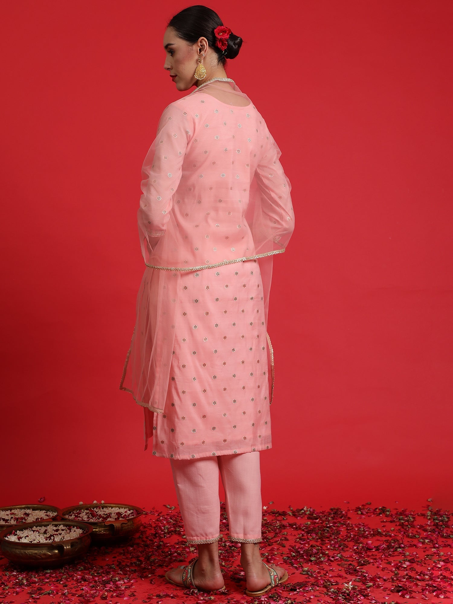 Women's Pink Chanderi Silk Kurta Set - Taantav