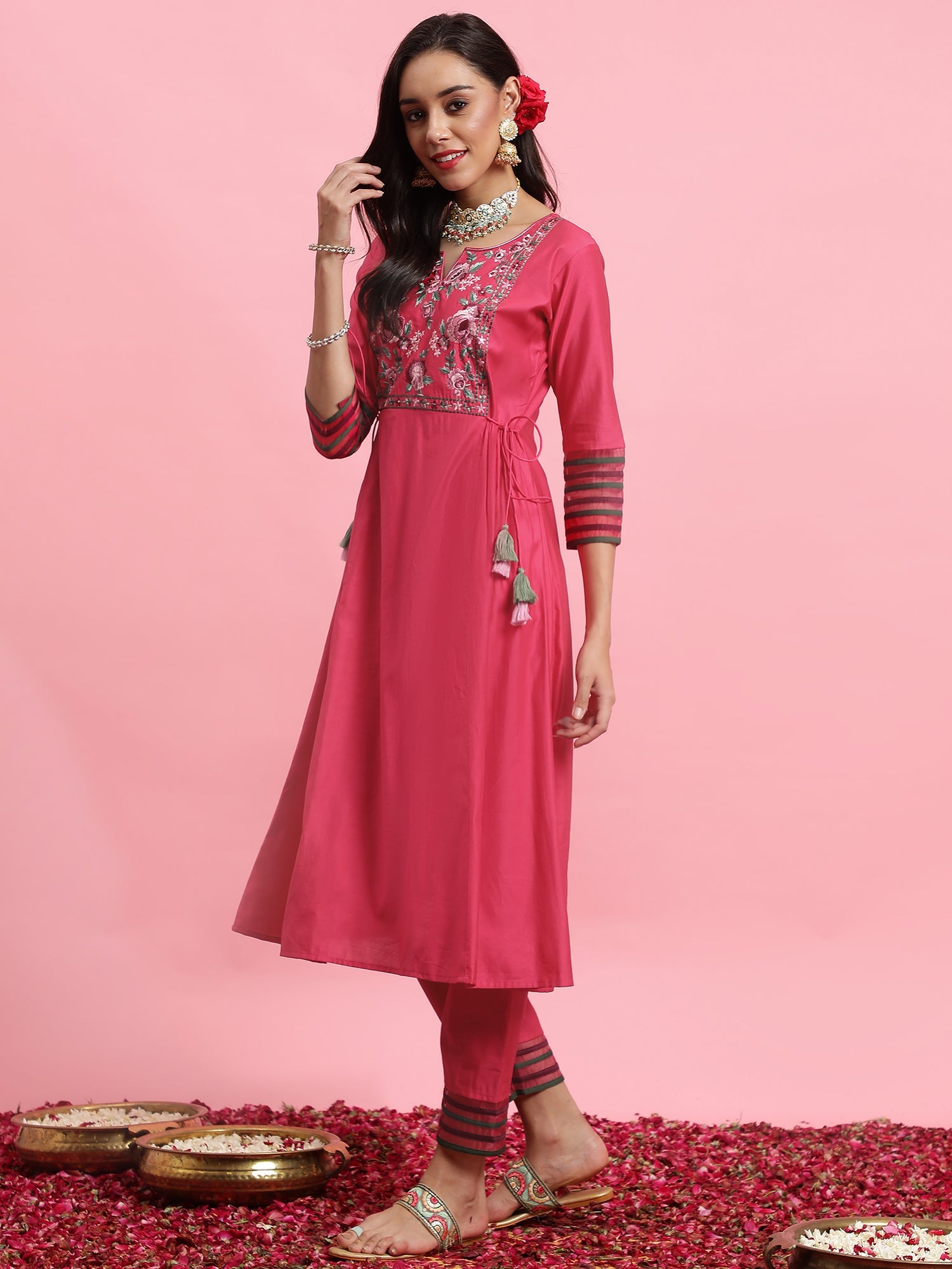 Women's Pink Liva Kurta Set - Taantav