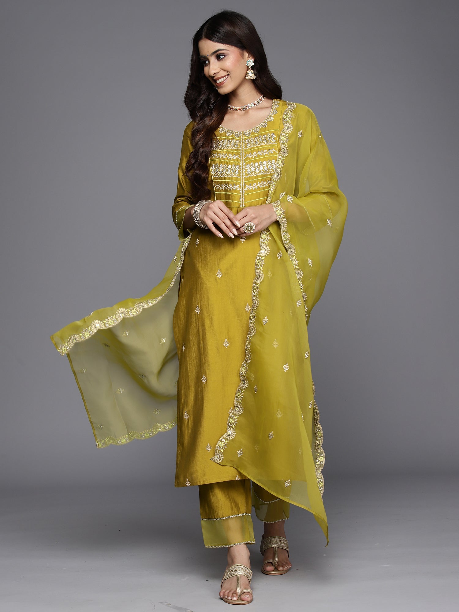 Women's Olive Liva Kurta Set - Taantav