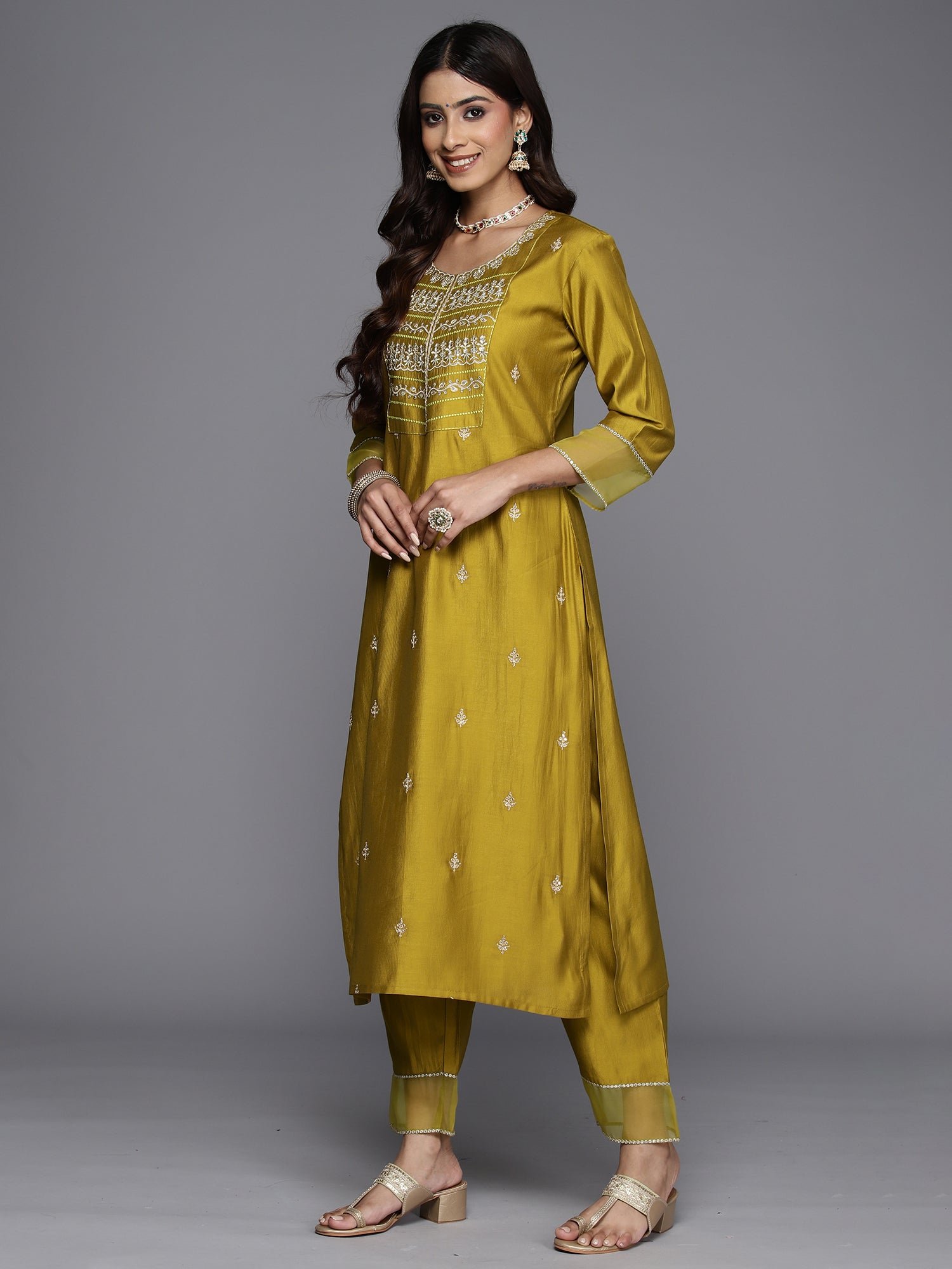 Women's Olive Liva Kurta Set - Taantav