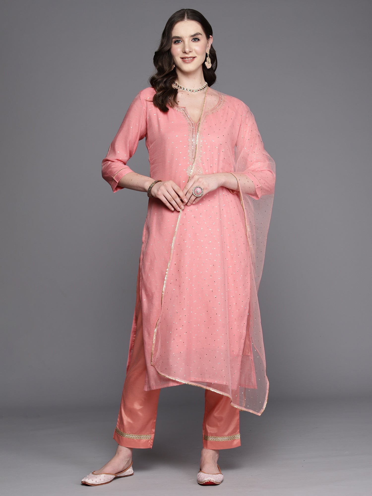 Women's Pink Chanderi Silk Kurta Set - Taantav