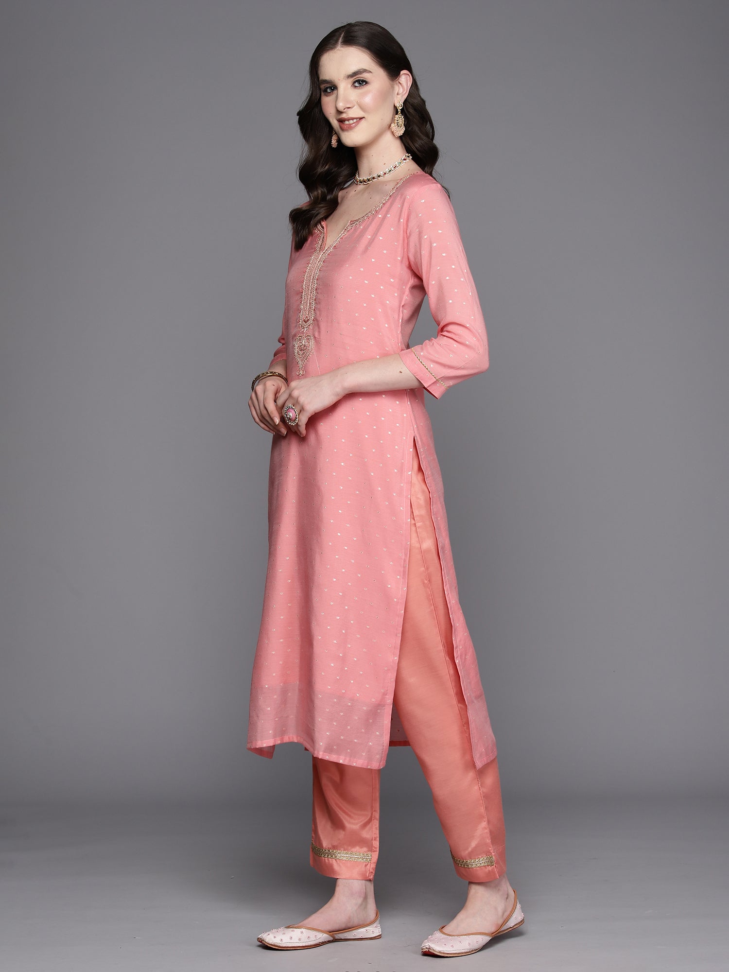 Women's Pink Chanderi Silk Kurta Set - Taantav