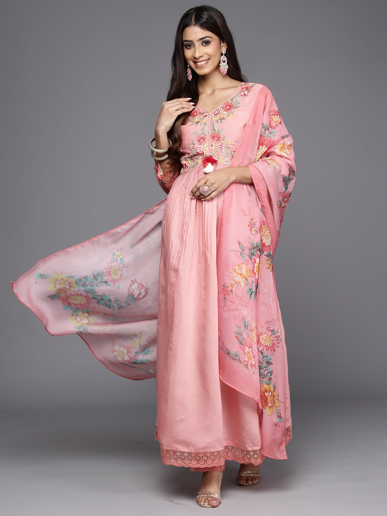 Women's Pink Silk Blend Kurta Set - Taantav