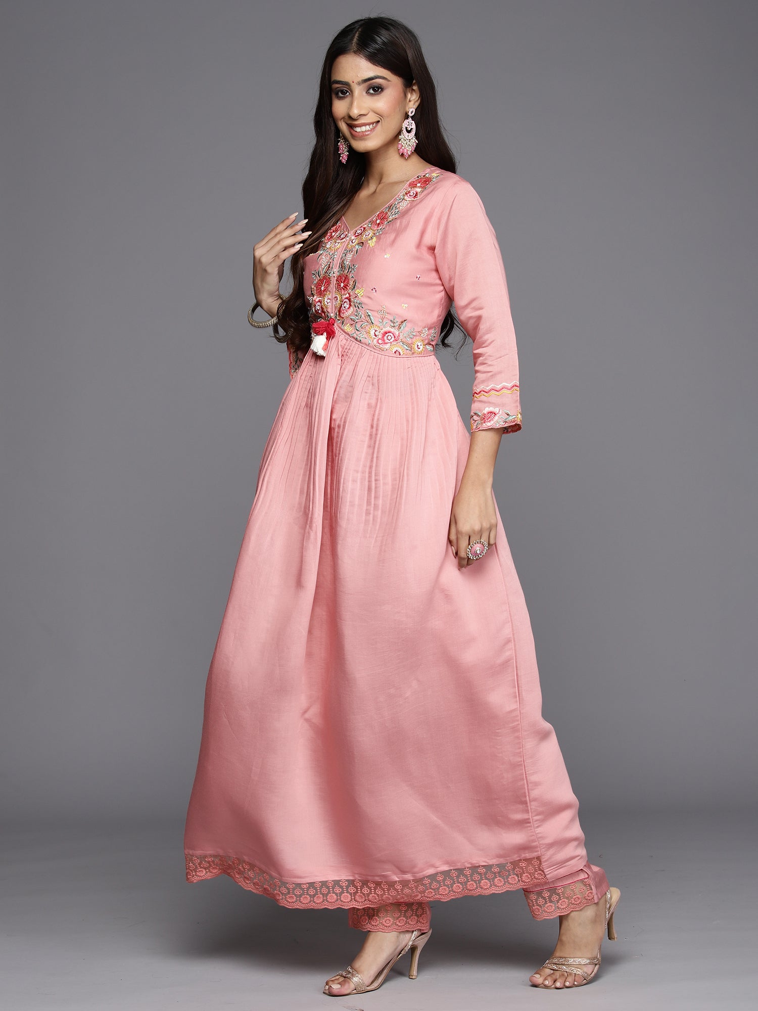 Women's Pink Silk Blend Kurta Set - Taantav