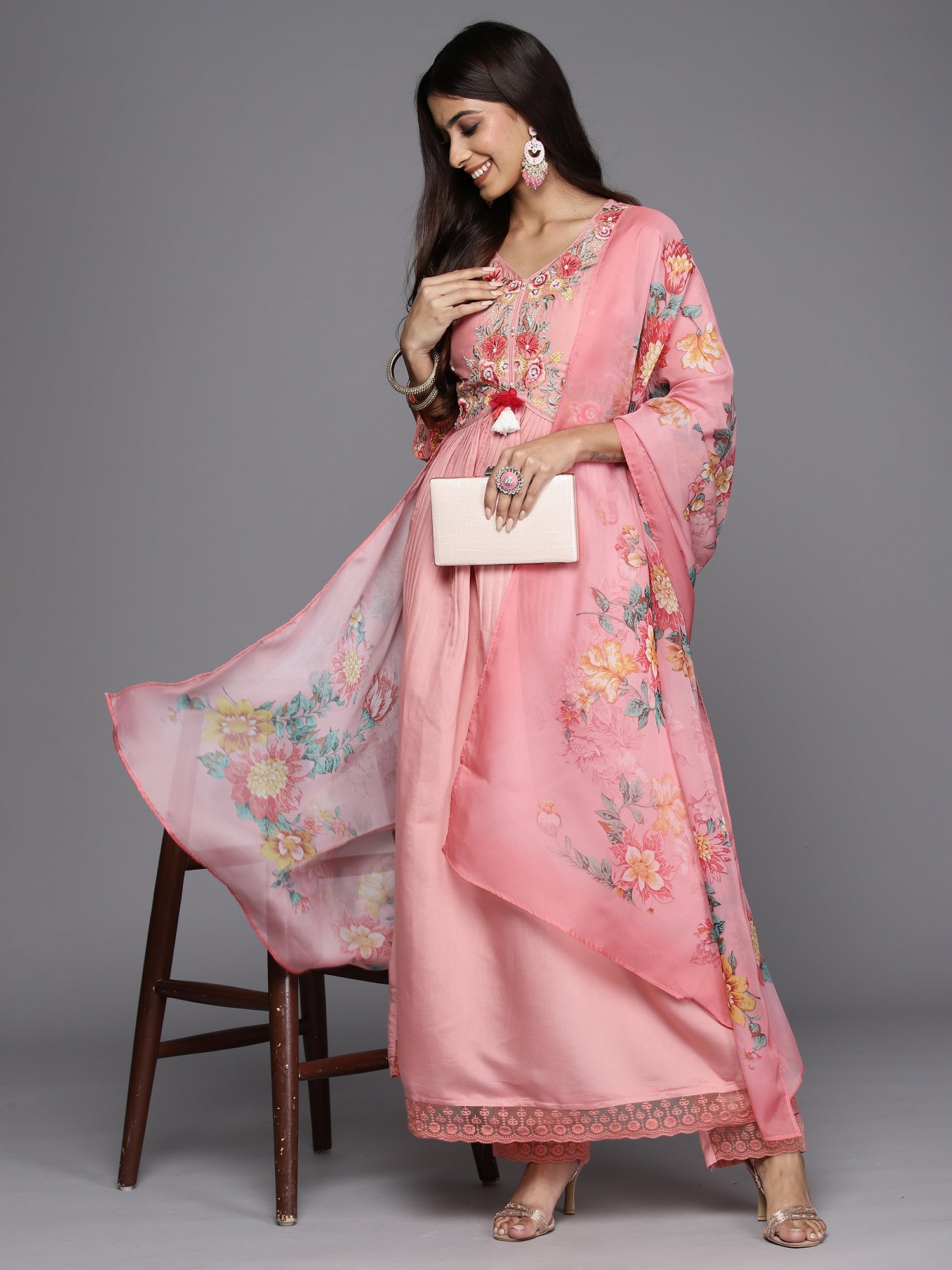 Women's Pink Silk Blend Kurta Set - Taantav