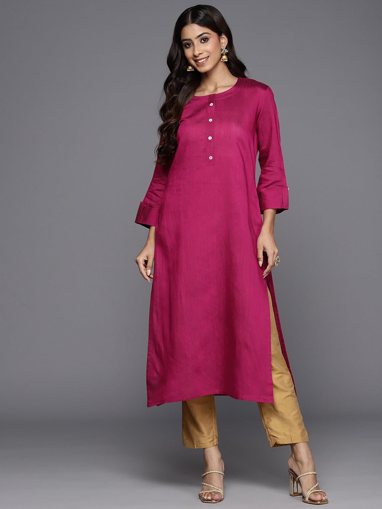 Women's Pink Raw Silk Kurta - Taantav