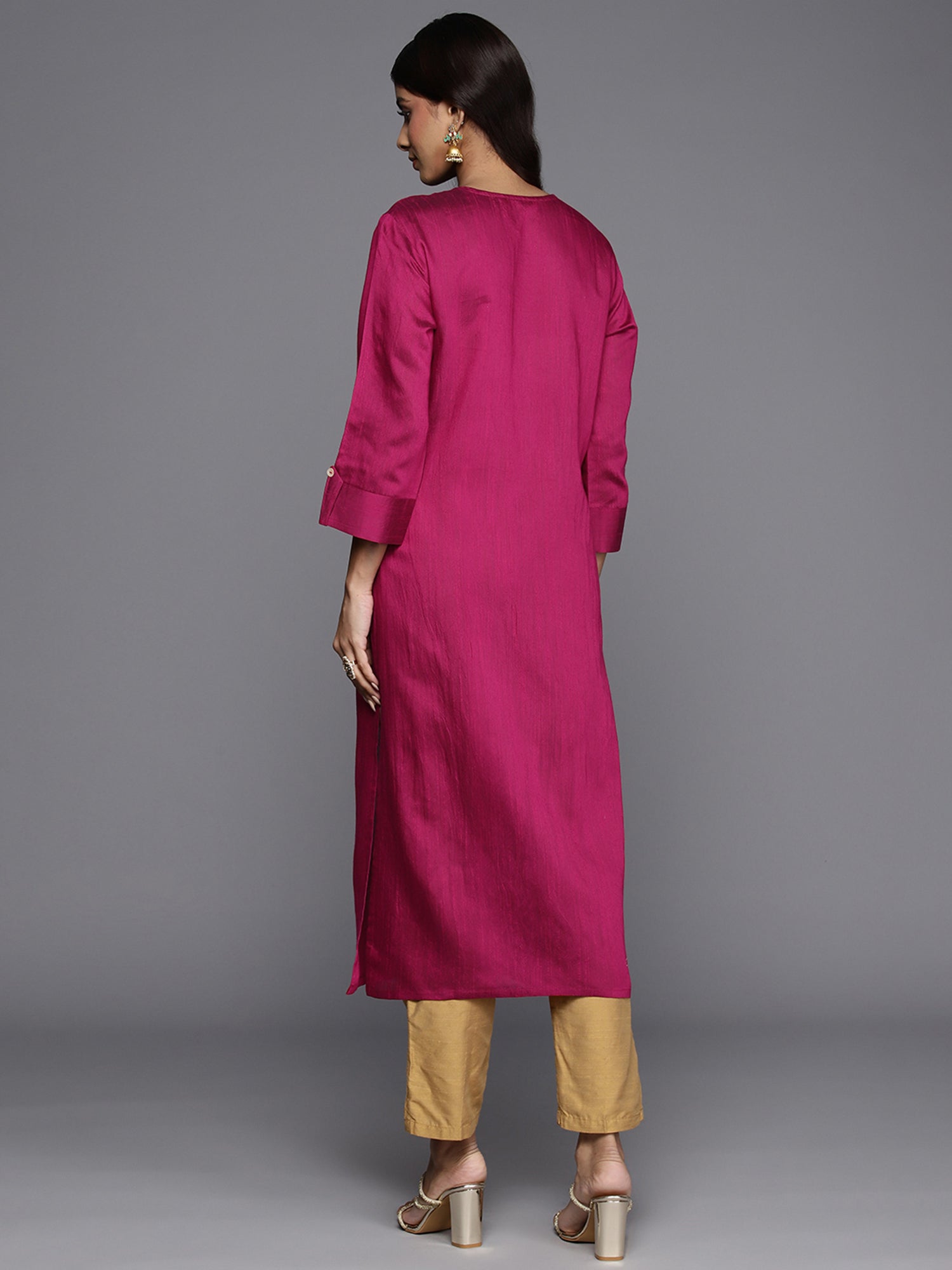 Women's Pink Raw Silk Kurta - Taantav