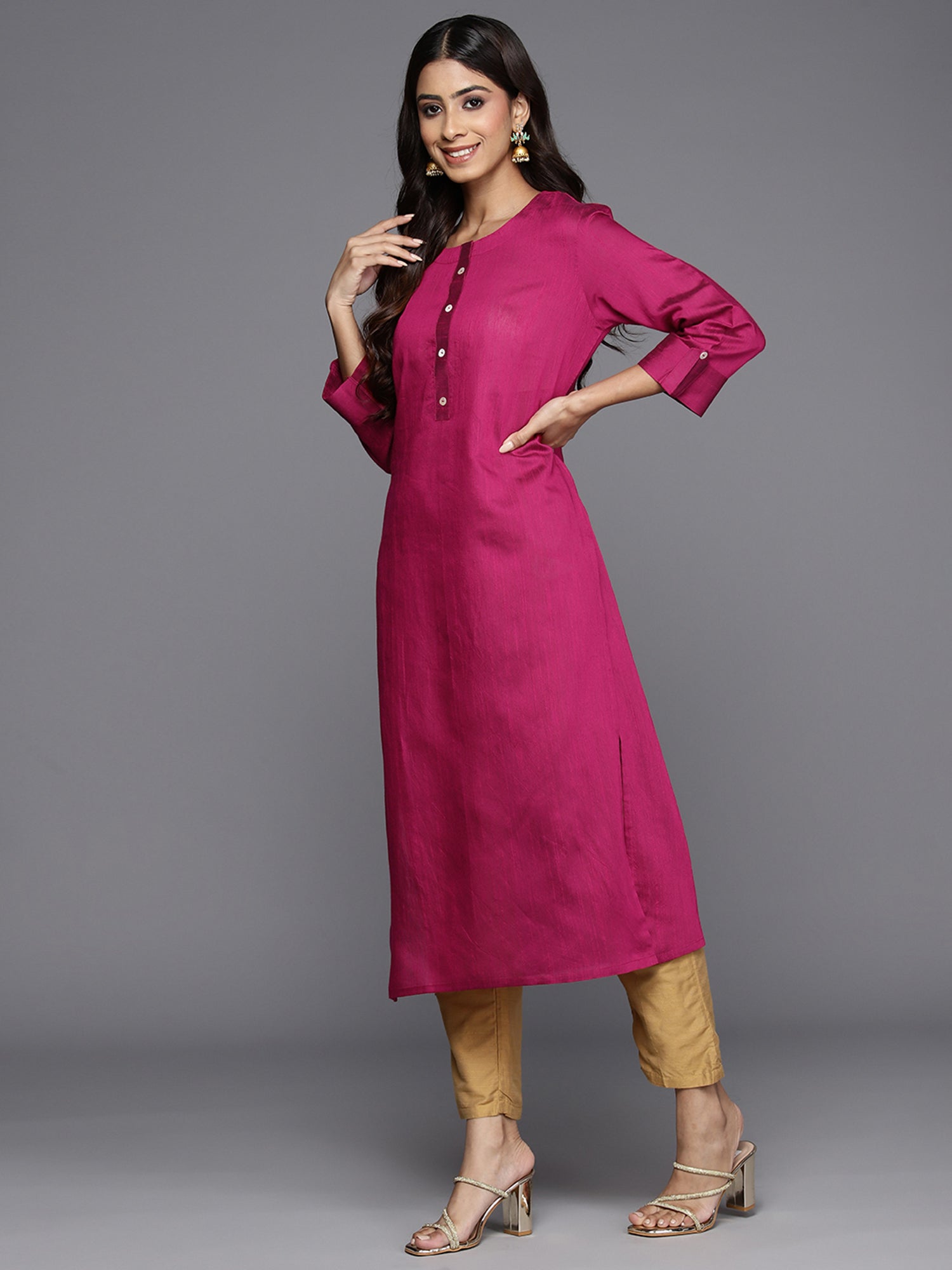 Women's Pink Raw Silk Kurta - Taantav