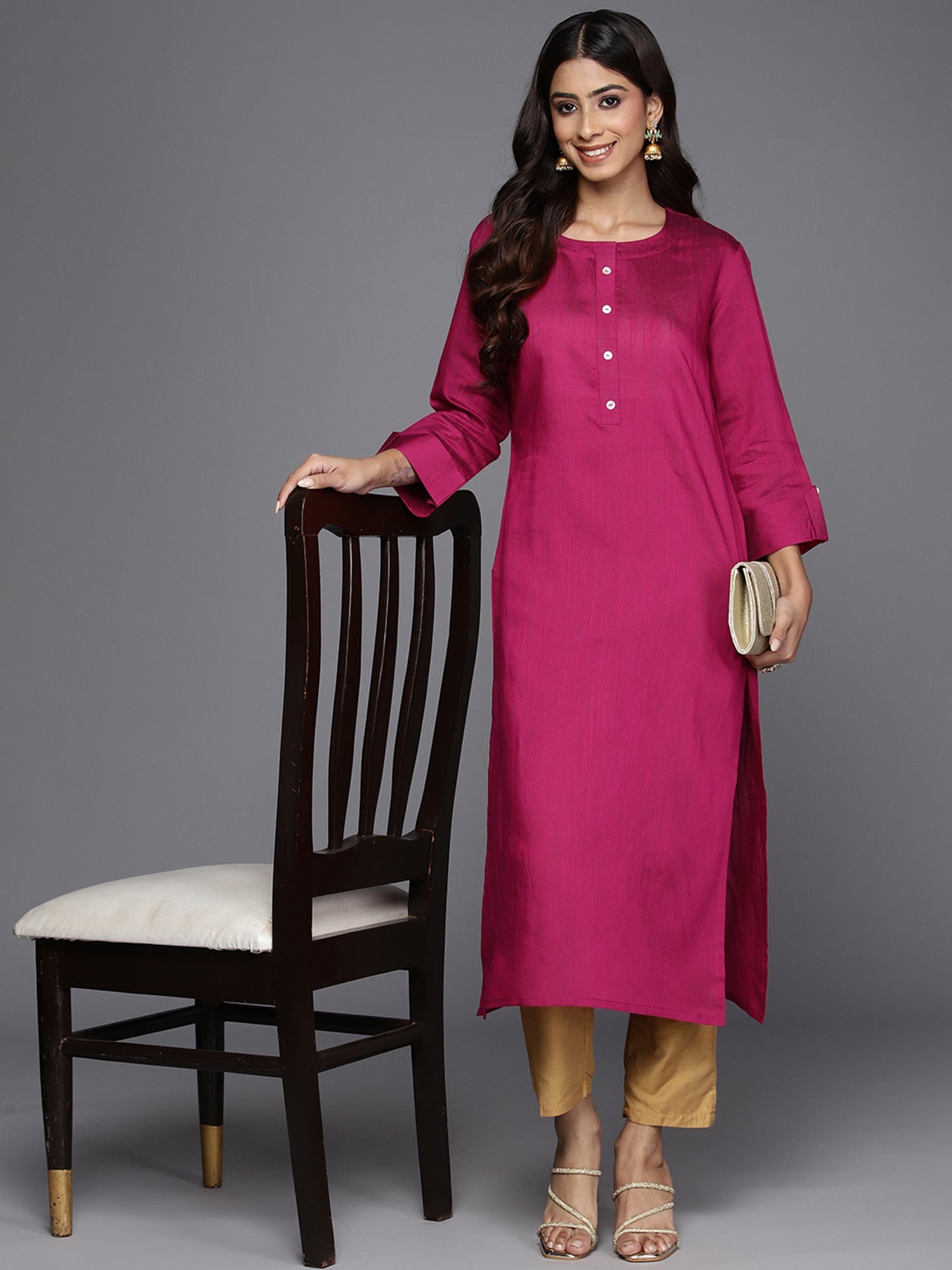 Women's Pink Raw Silk Kurta - Taantav