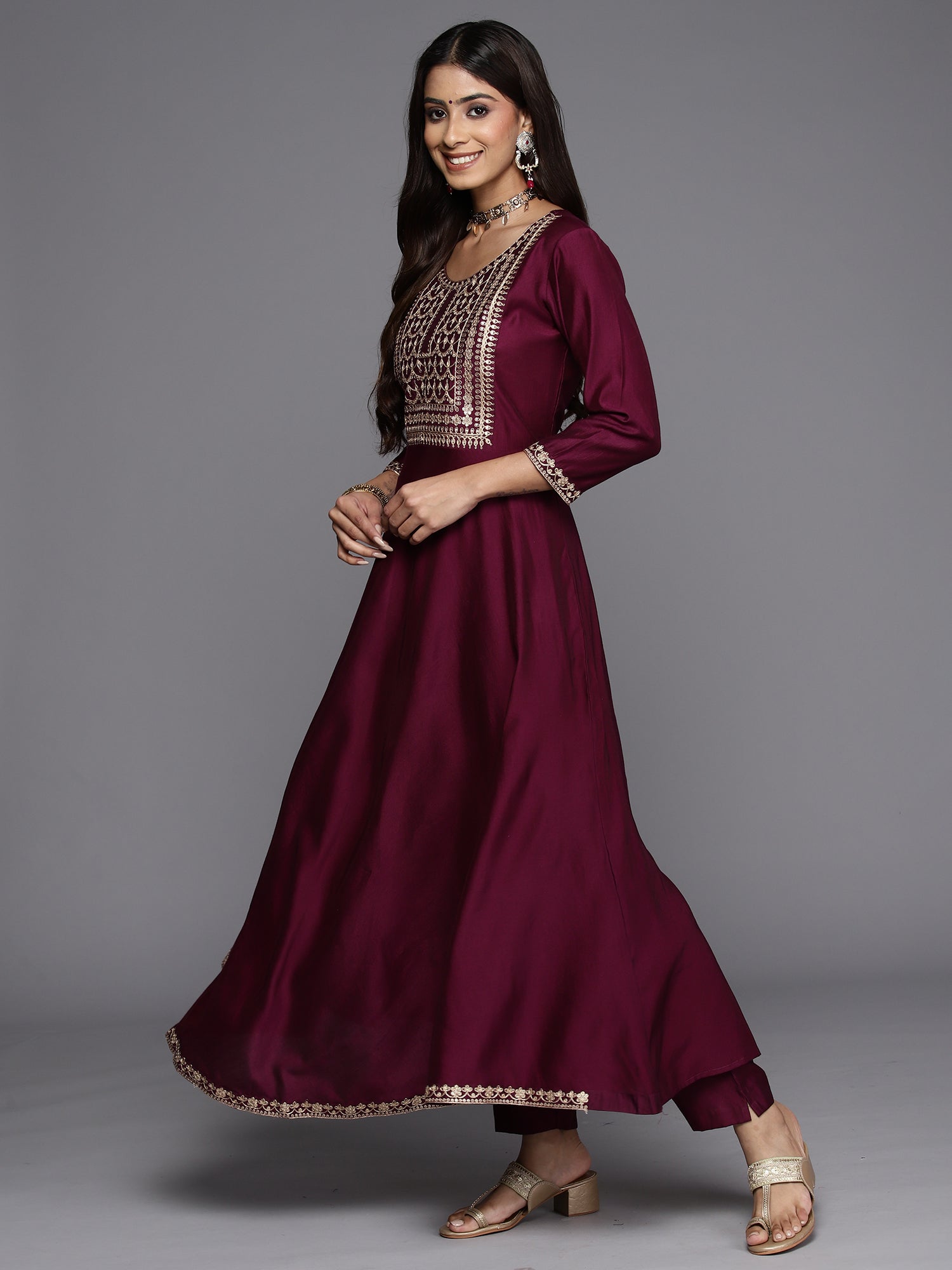 Women's Burgundy Liva Kurta Set - Taantav