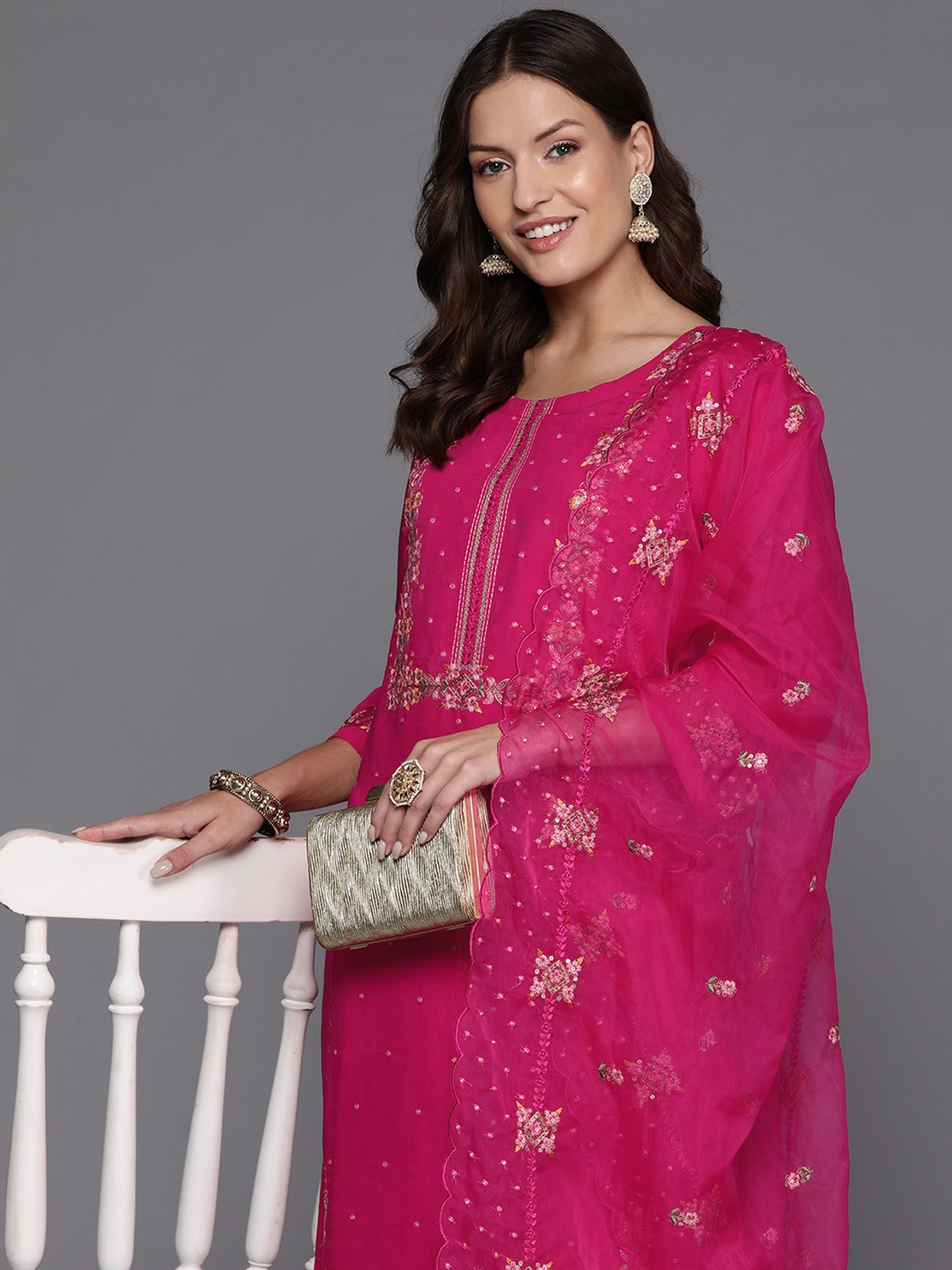 Women's Pink Silk Blend Kurta Set - Taantav