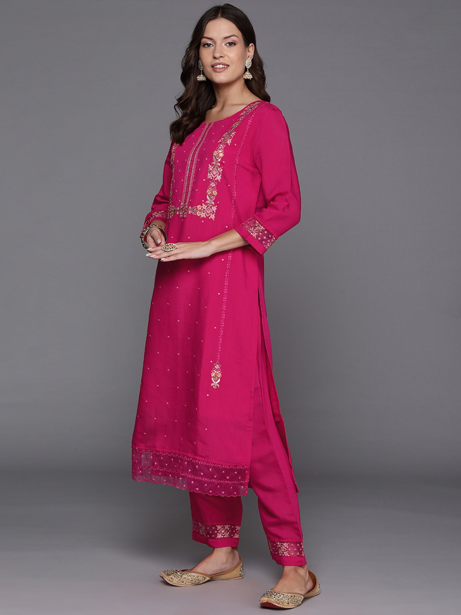 Women's Pink Silk Blend Kurta Set - Taantav