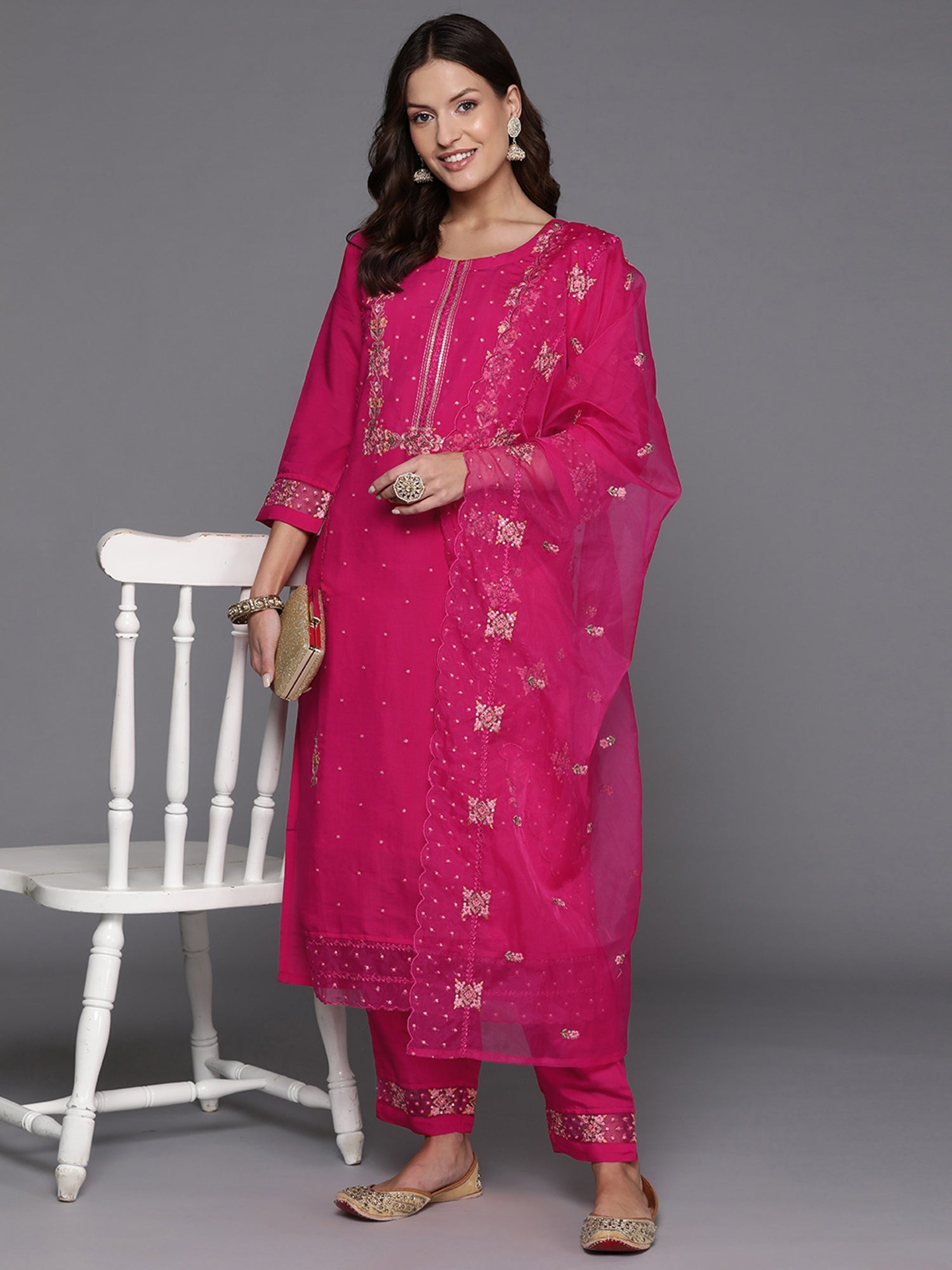 Women's Pink Silk Blend Kurta Set - Taantav