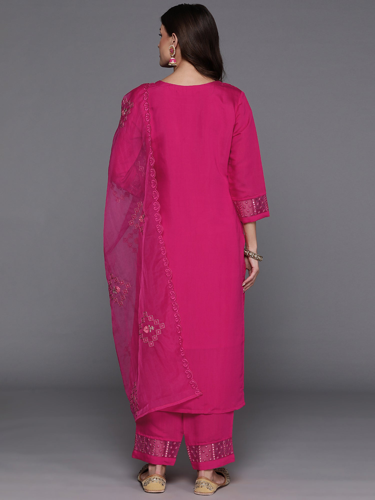 Women's Magenta Silk Blend Kurta Set - Taantav