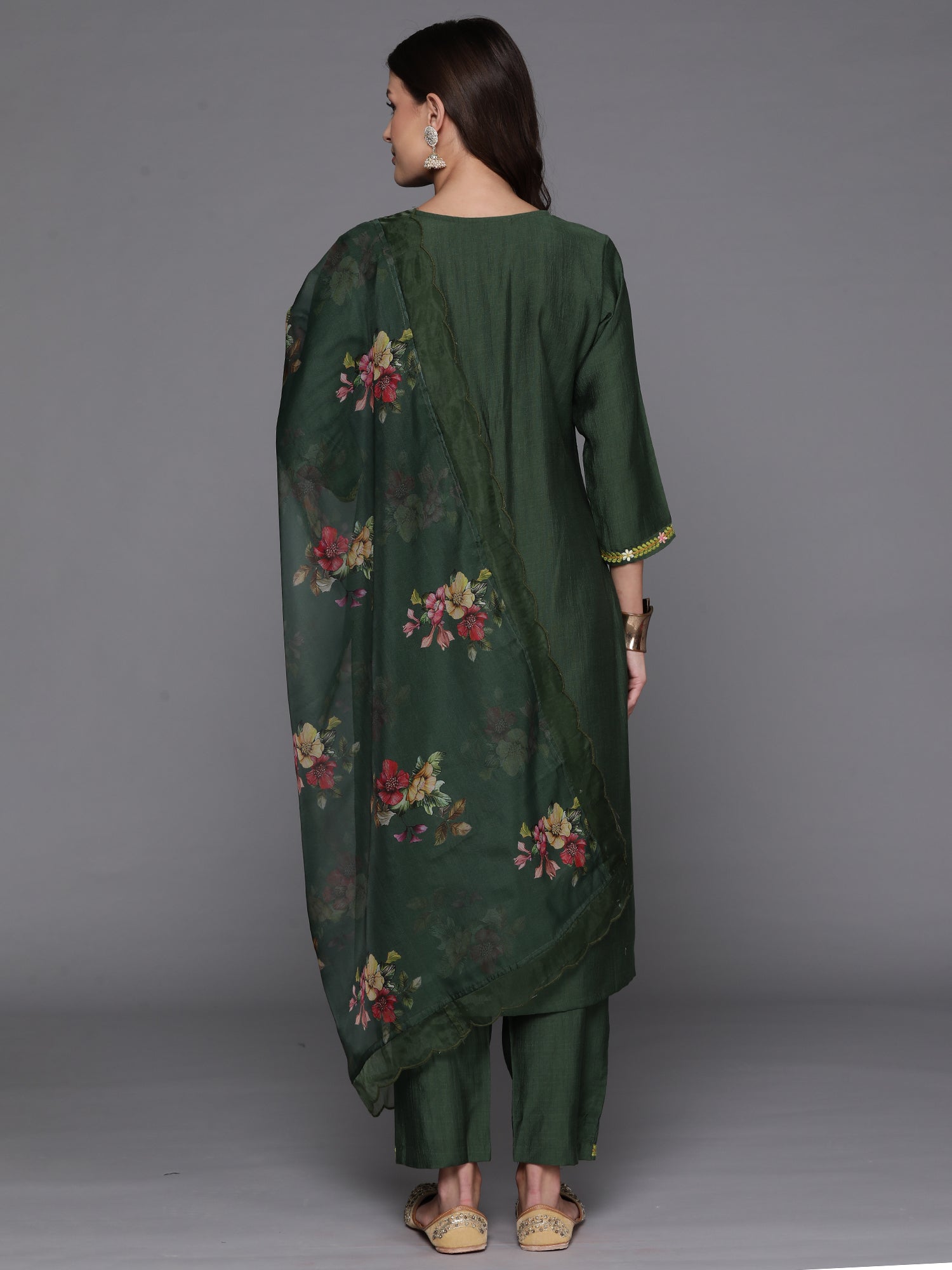 Women's Green Silk Blend Kurta Set - Taantav