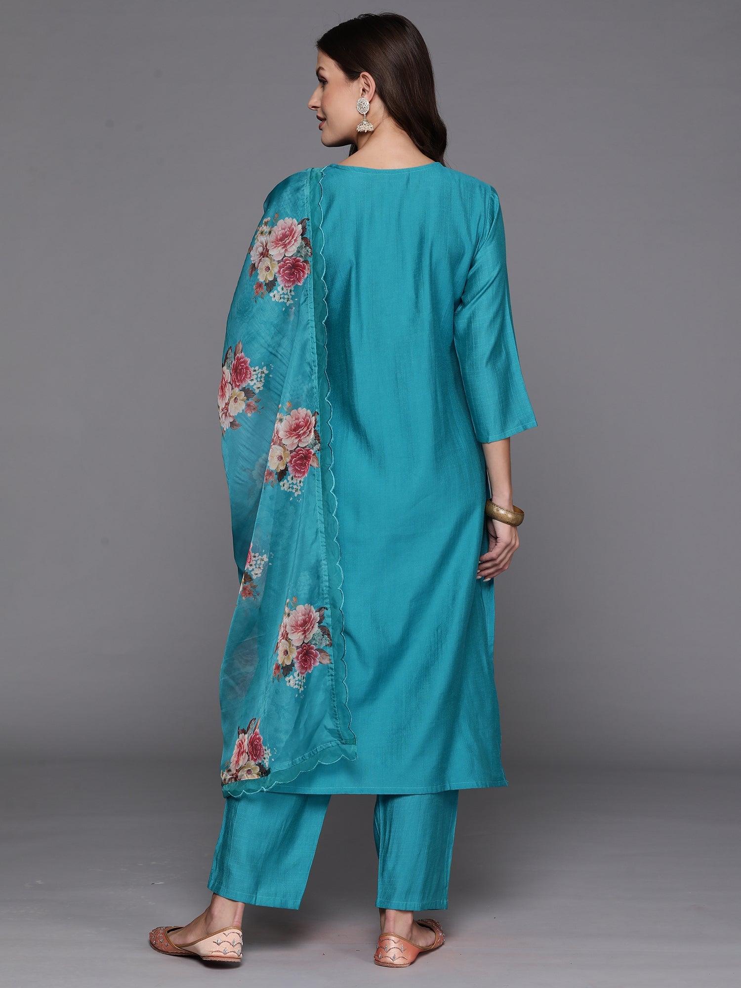 Women's Turquoise Blue Silk Blend Kurta Set - Taantav