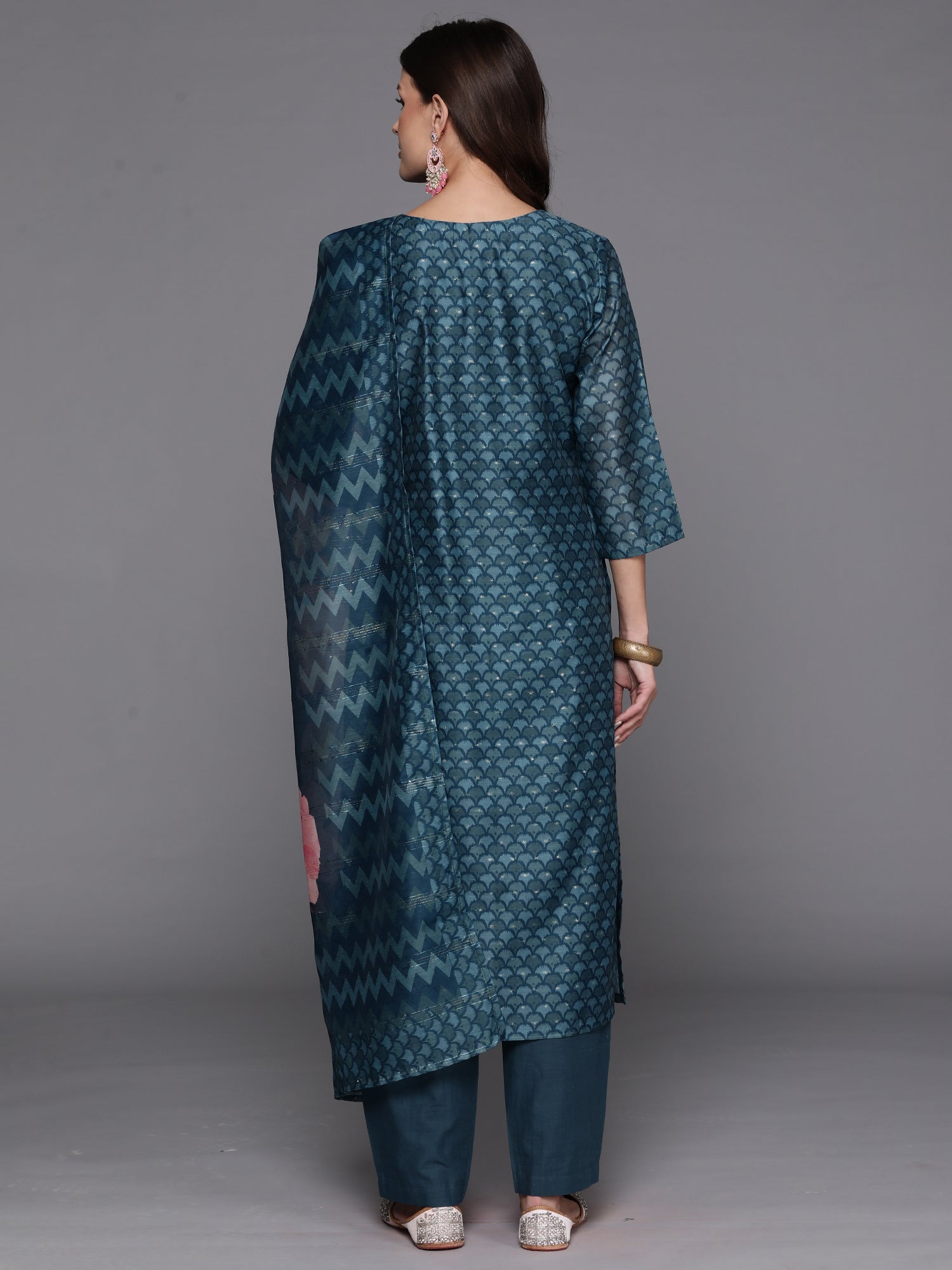 Women's Teal Silk Blend Kurta Set - Taantav