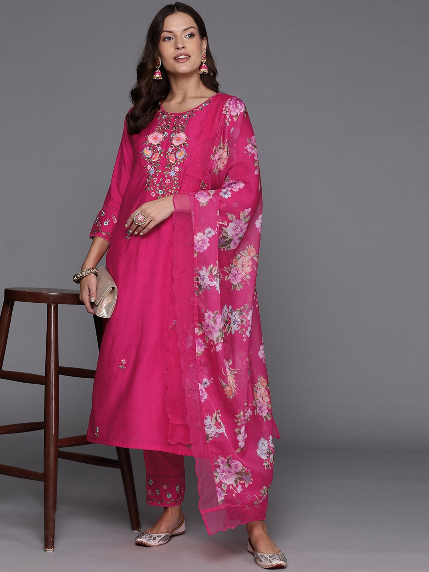 Women's Pink Silk Blend Kurta Set - Taantav