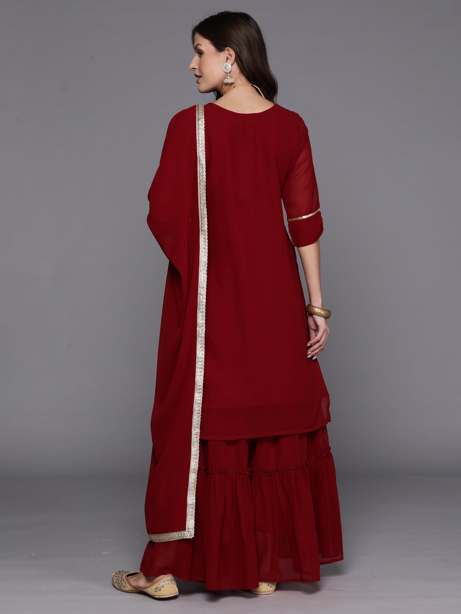 Women's Maroon Georgette Kurta Set - Taantav