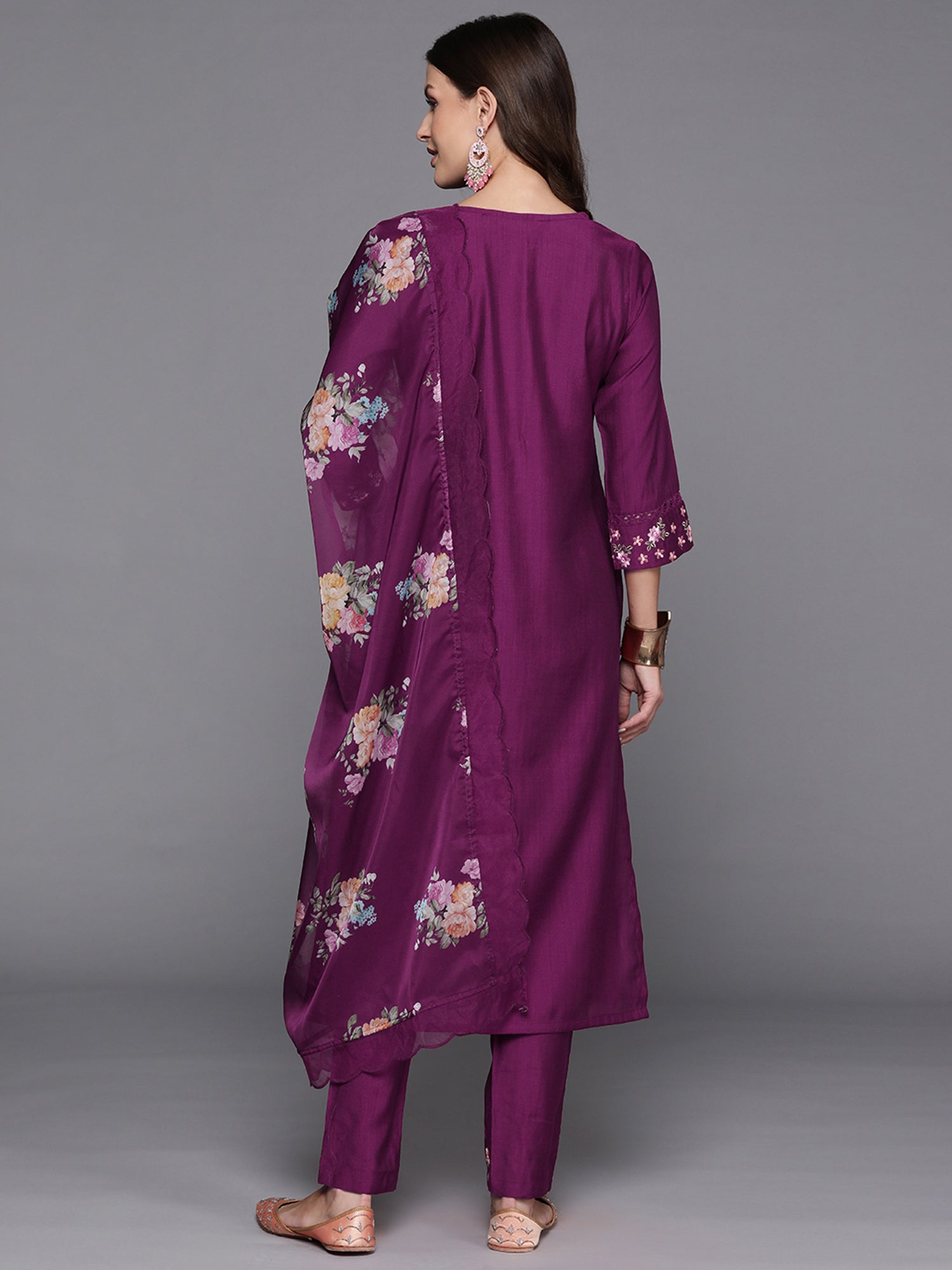 Women's Purple Silk Blend Kurta Set - Taantav