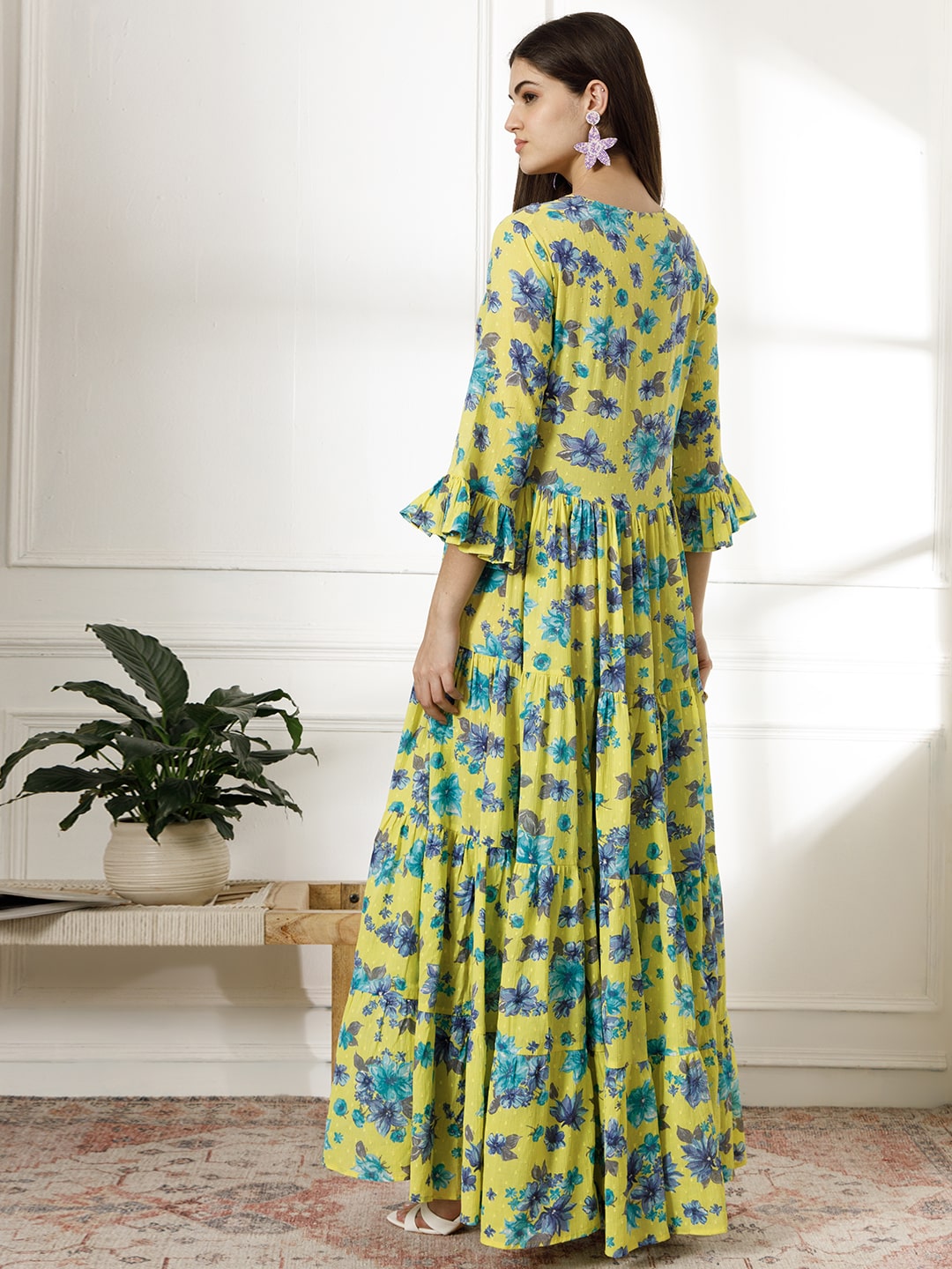 Women's Dobby Cotton Three Layer Dress With Zardosi Work