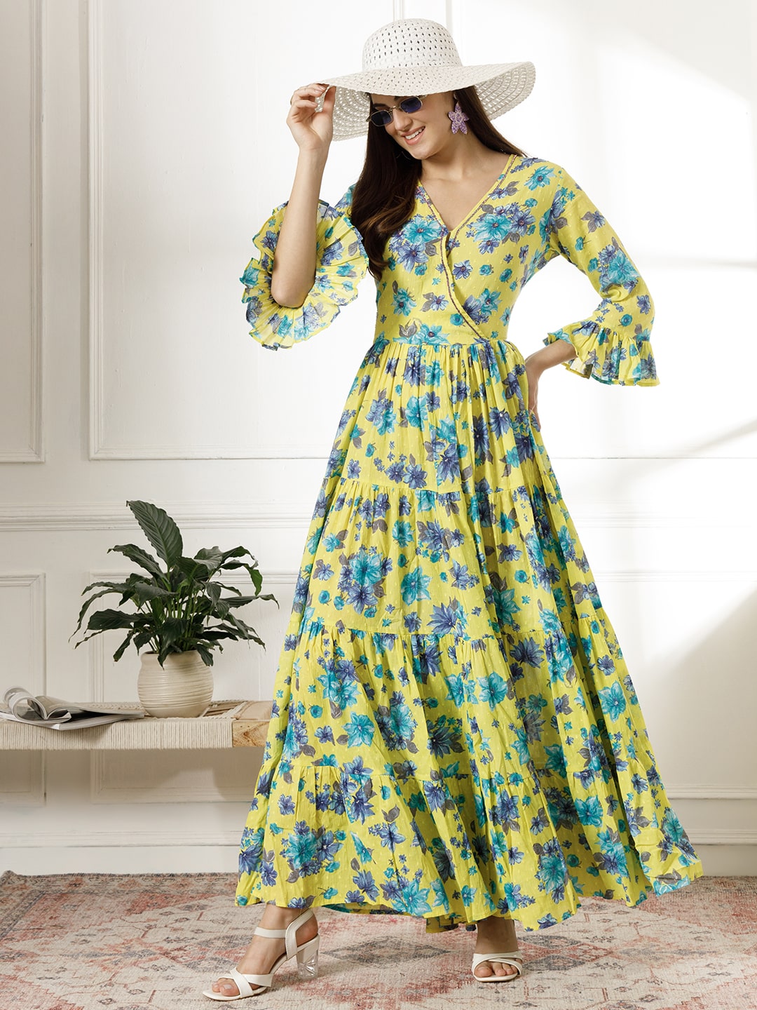 Women's Dobby Cotton Three Layer Dress With Zardosi Work