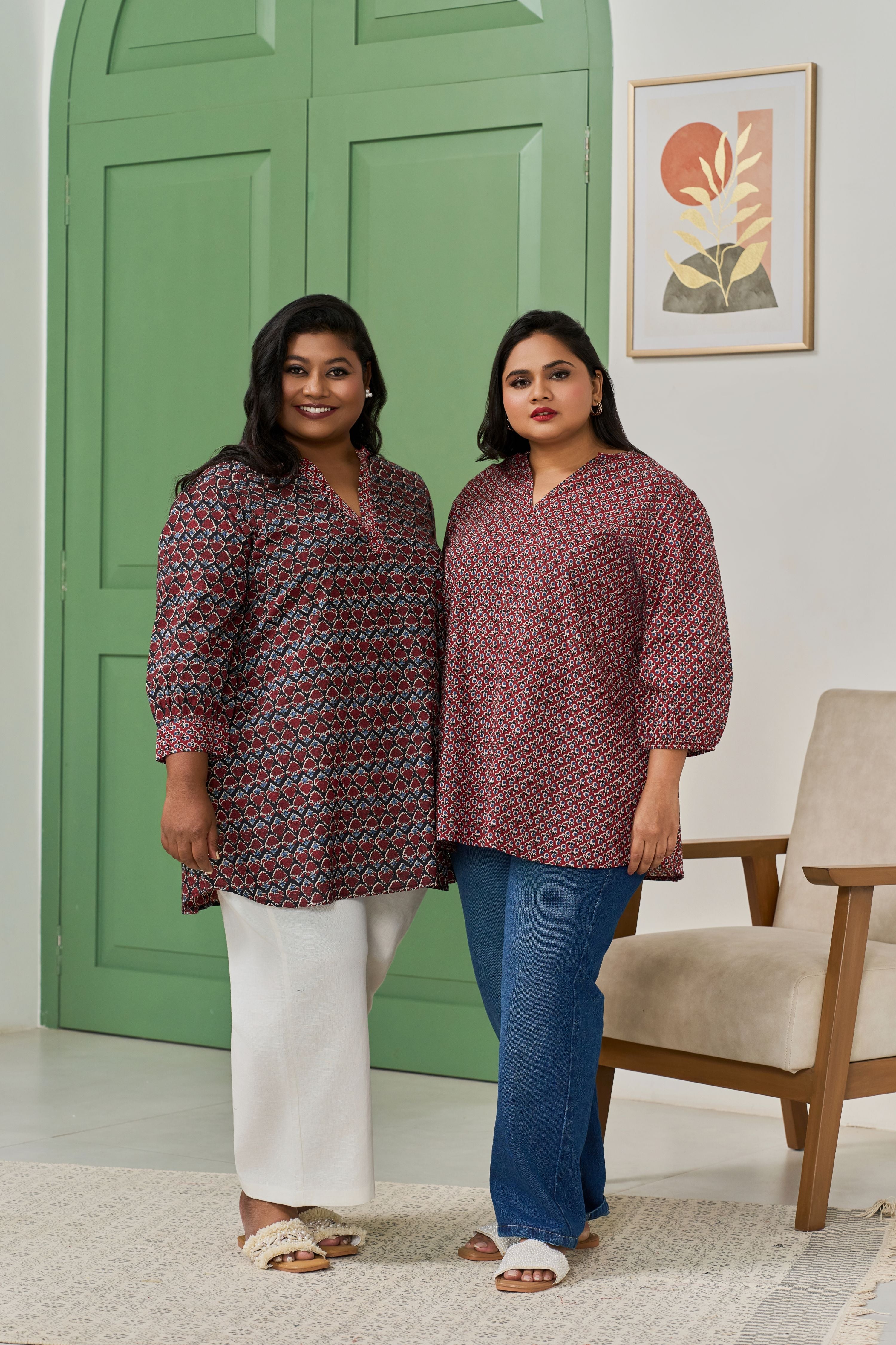 Women's Traditional Booti Print Top With Modern Charm - Nangalia Ruchira
