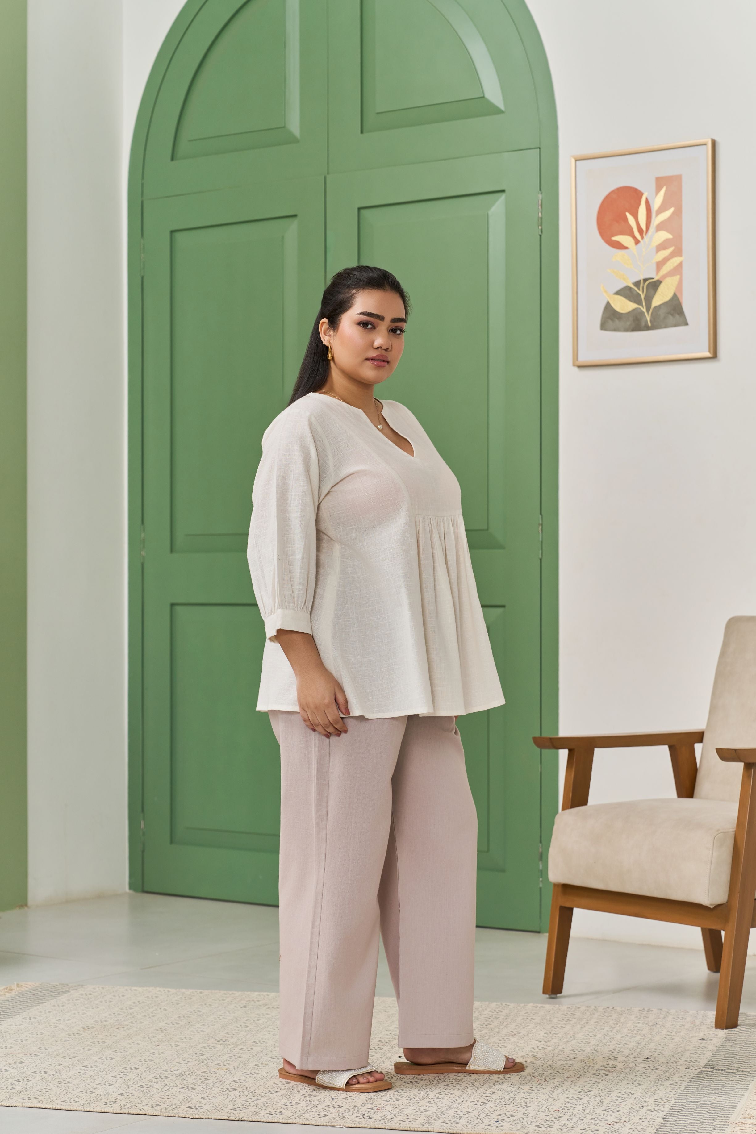 Women's Elegant White Cotton Slub Peplum Top - Nangalia Ruchira