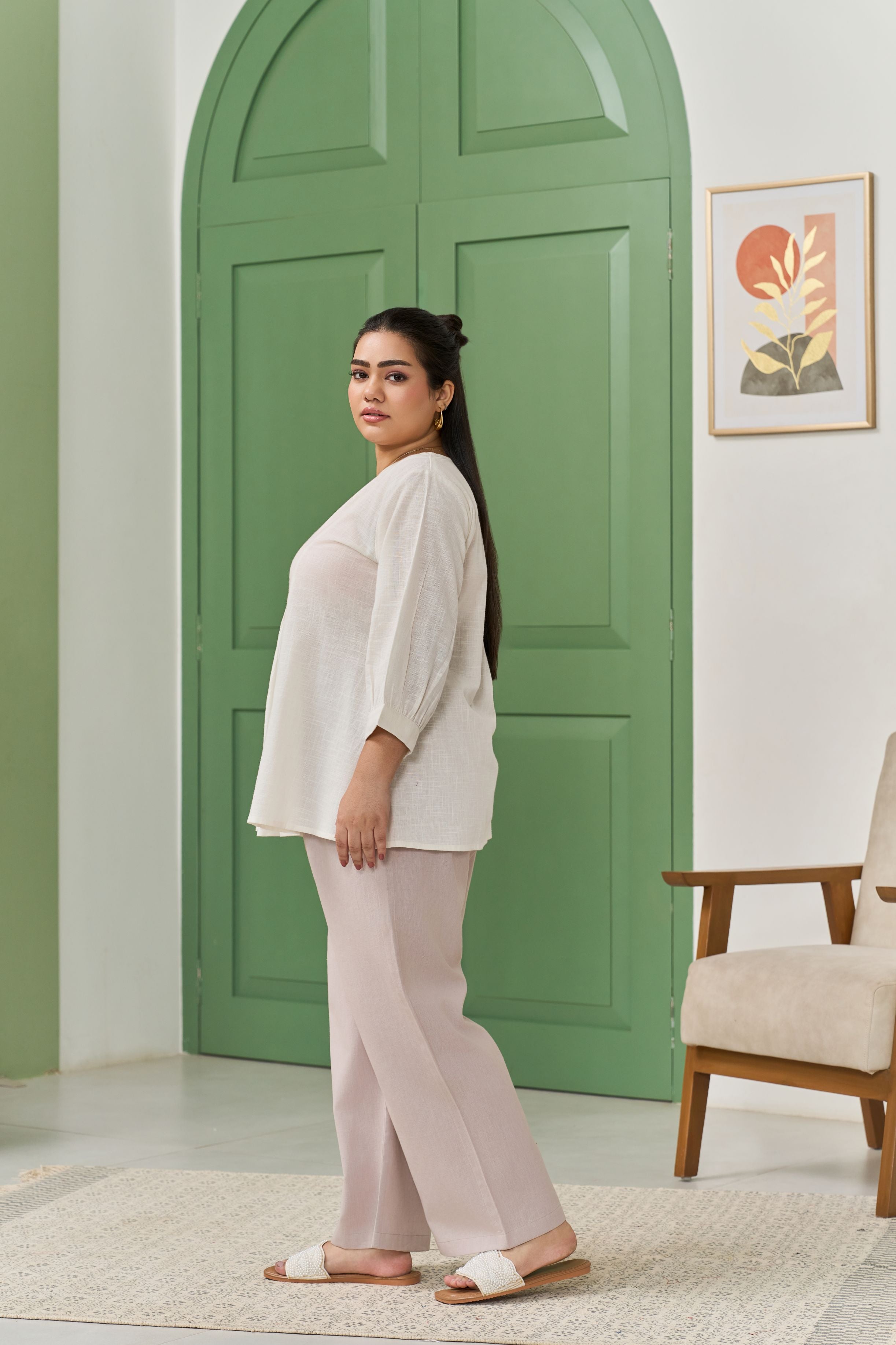 Women's Elegant White Cotton Slub Peplum Top - Nangalia Ruchira