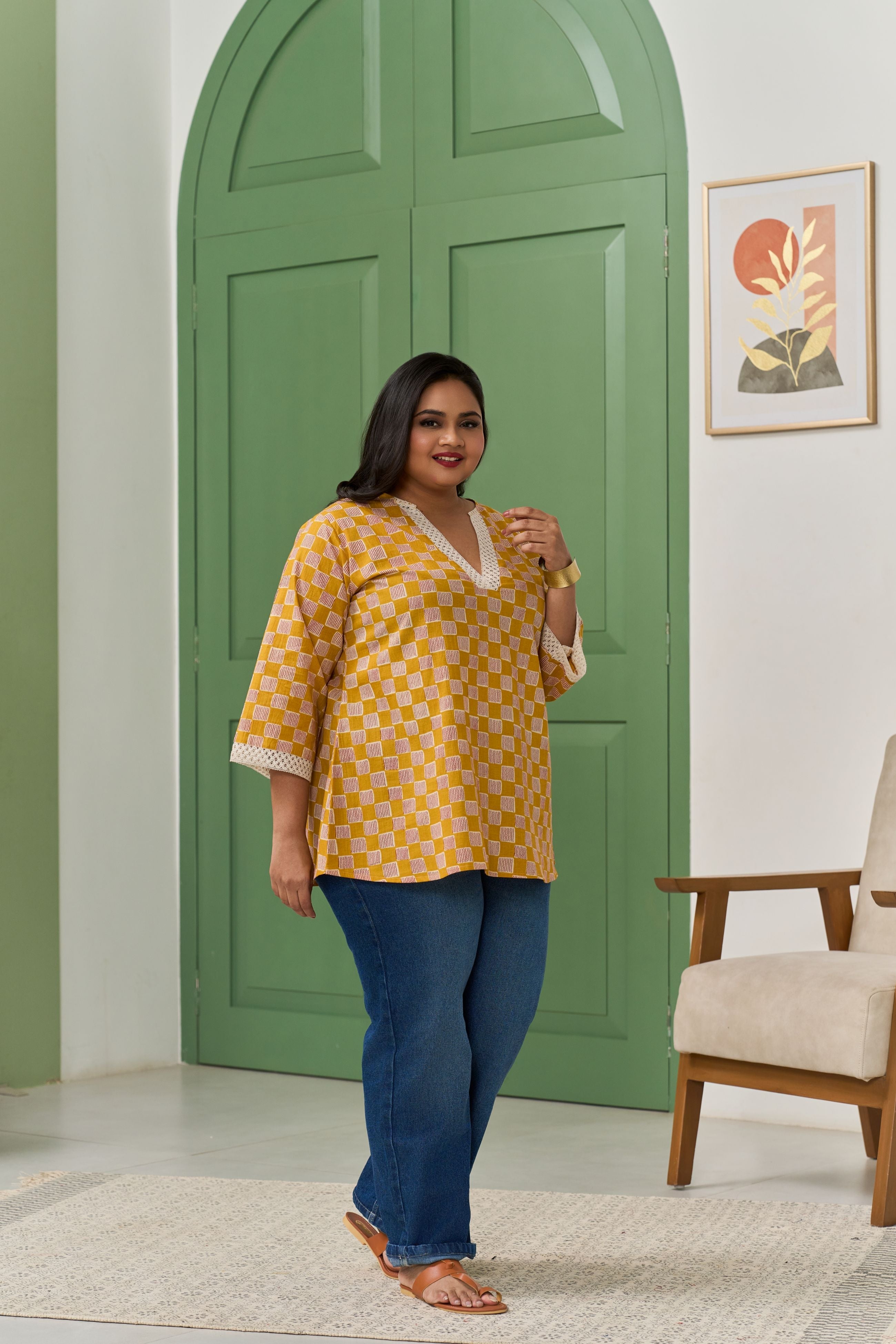 Women's Mustard Crochet Lace  Detailed Elegant Top - Nangalia Ruchira