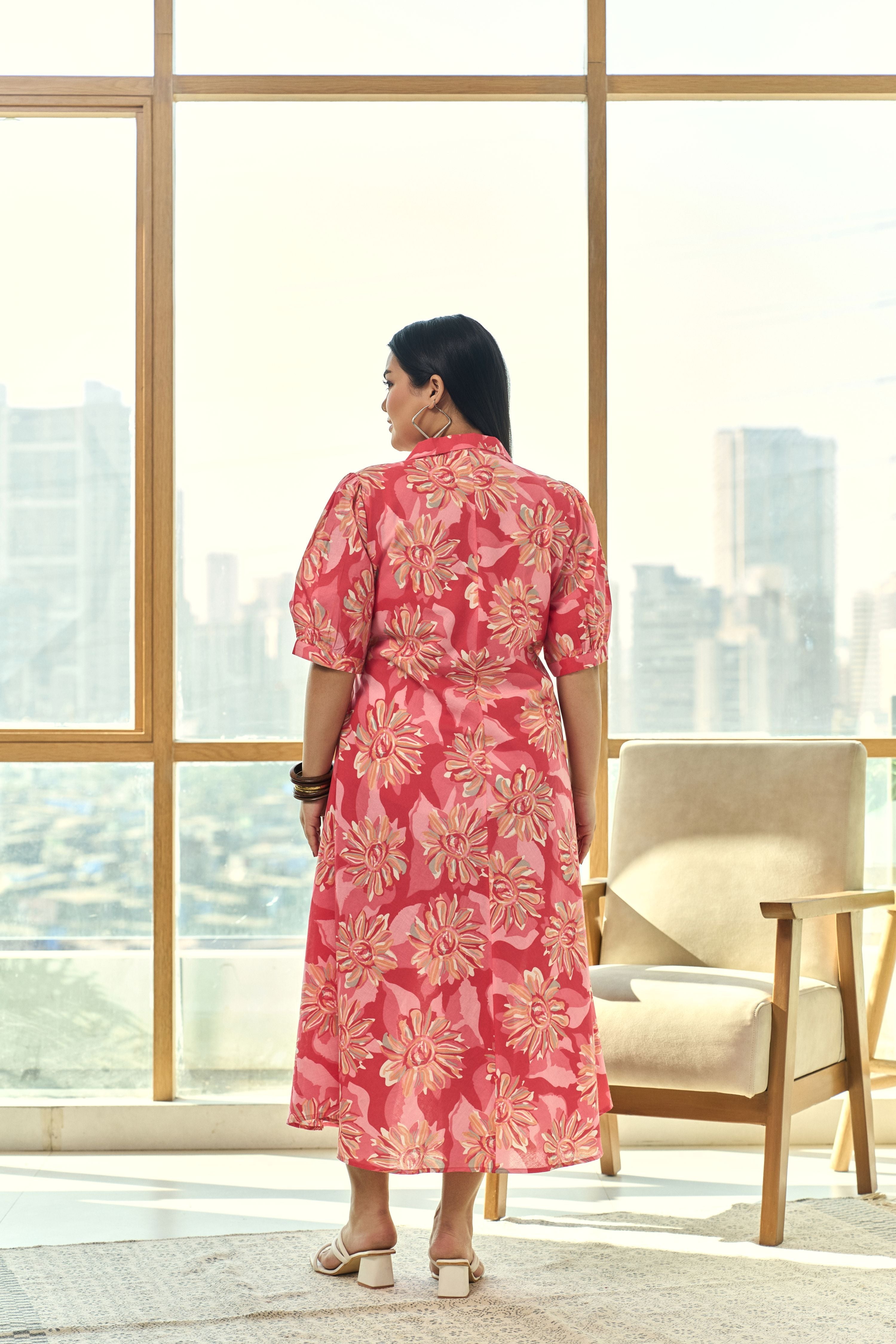 Women's Trendy Pink Floral Cotton Maxi Dress “ A Wardrobe Staple - Nangalia Ruchira