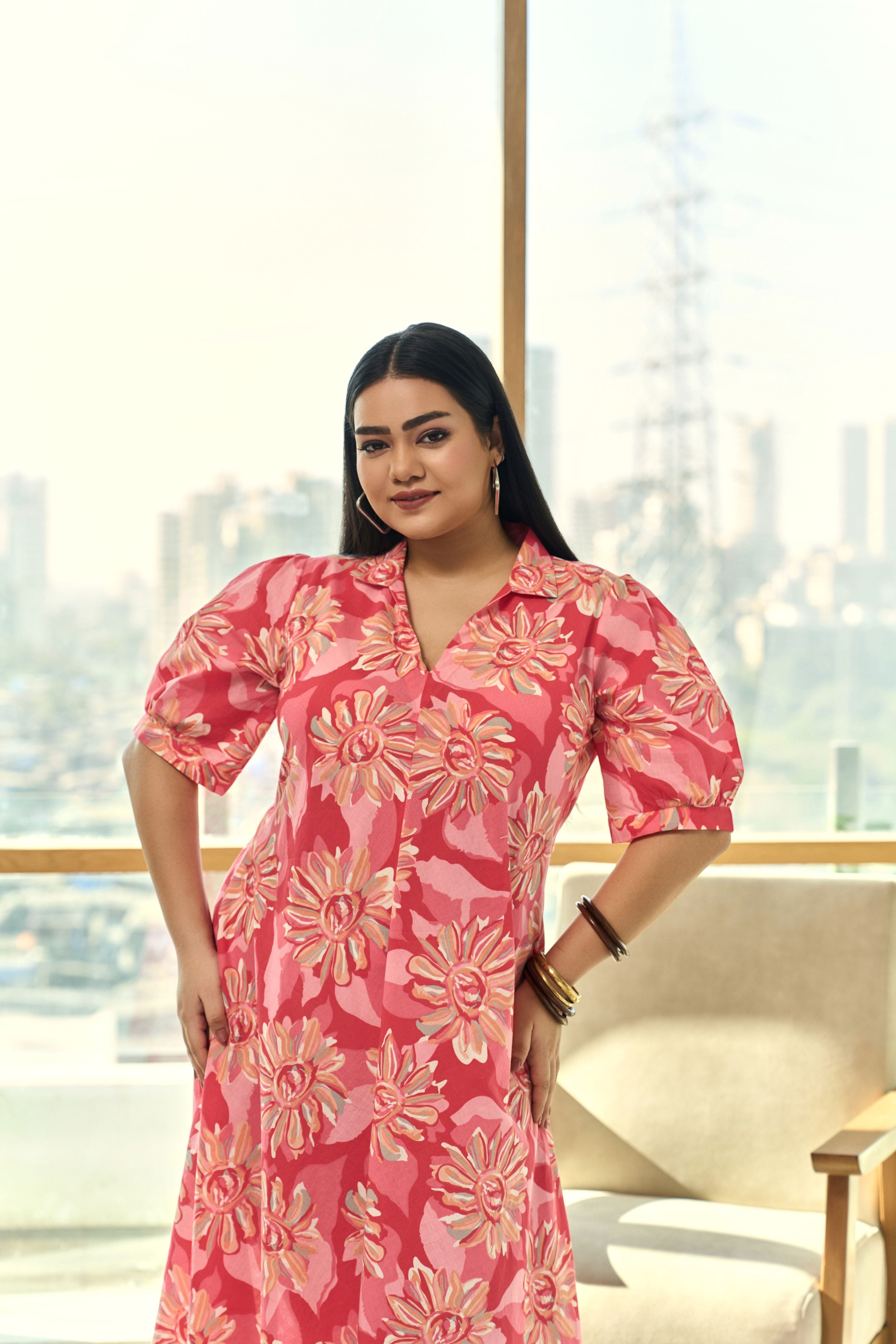 Women's Trendy Pink Floral Cotton Maxi Dress “ A Wardrobe Staple - Nangalia Ruchira