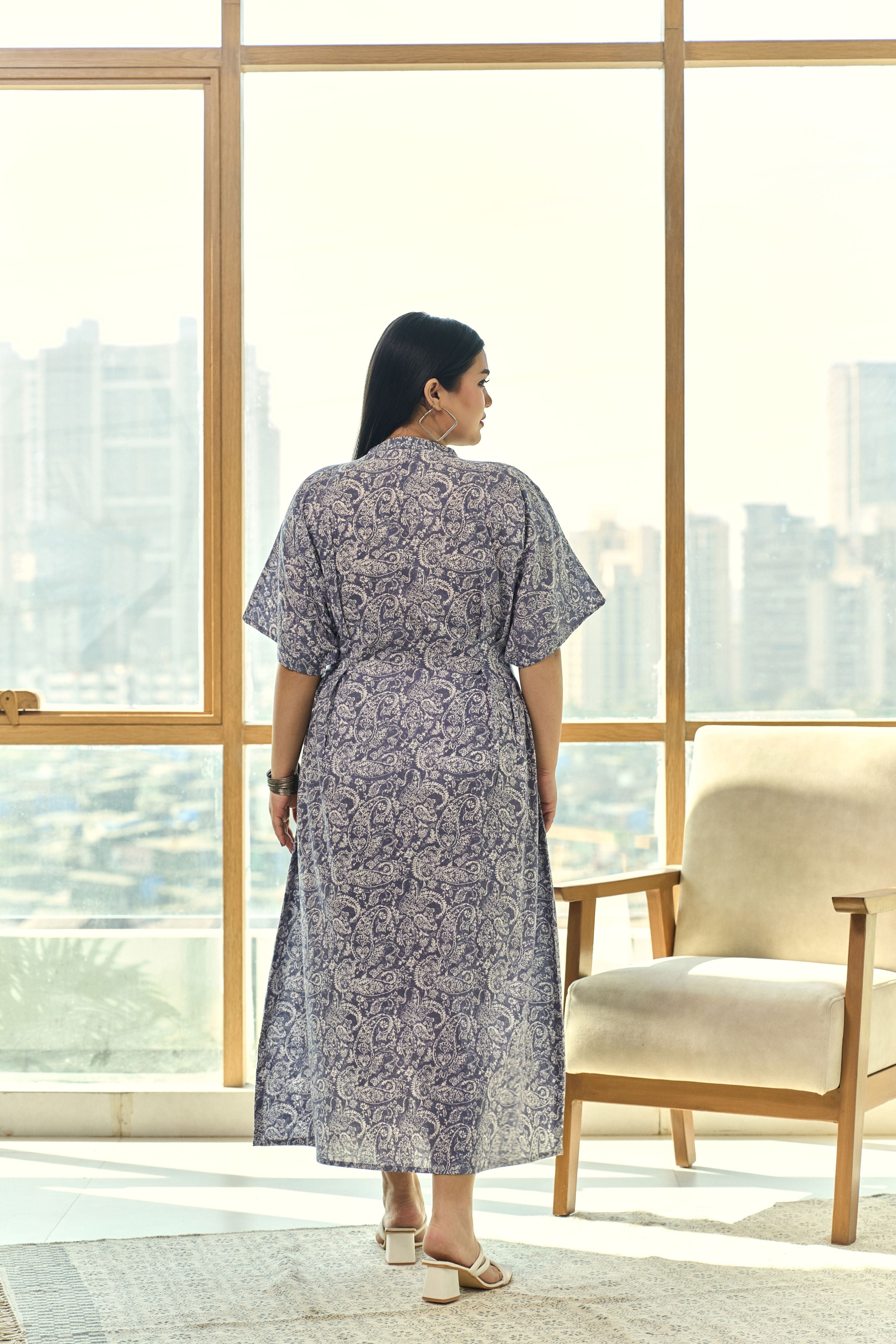Women's Summer Chic Pleated Screen Print  Cotton Maxi Dress - Nangalia Ruchira