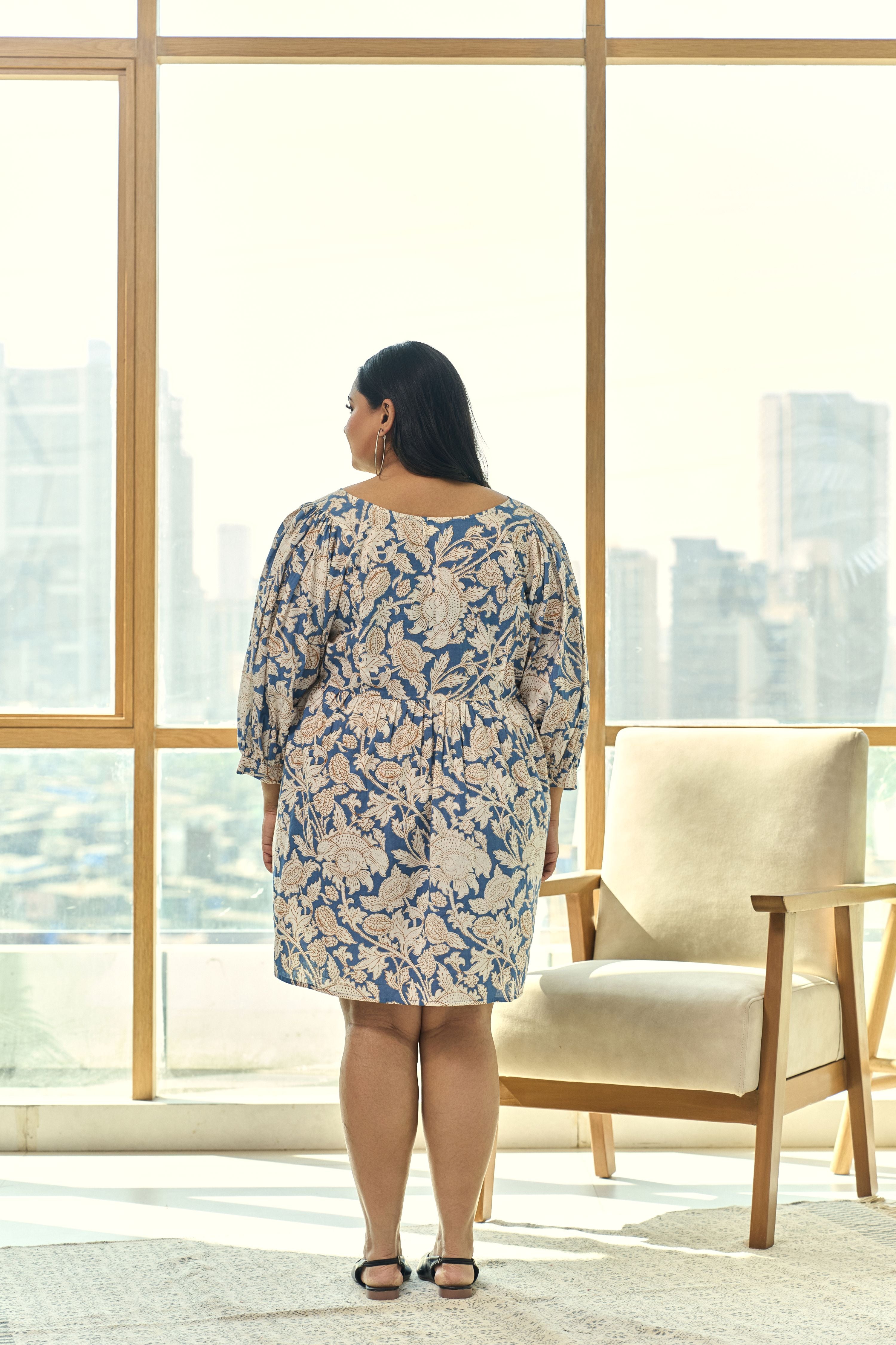 Women's Blue Paisley Print Cotton Doll Dress - Nangalia Ruchira
