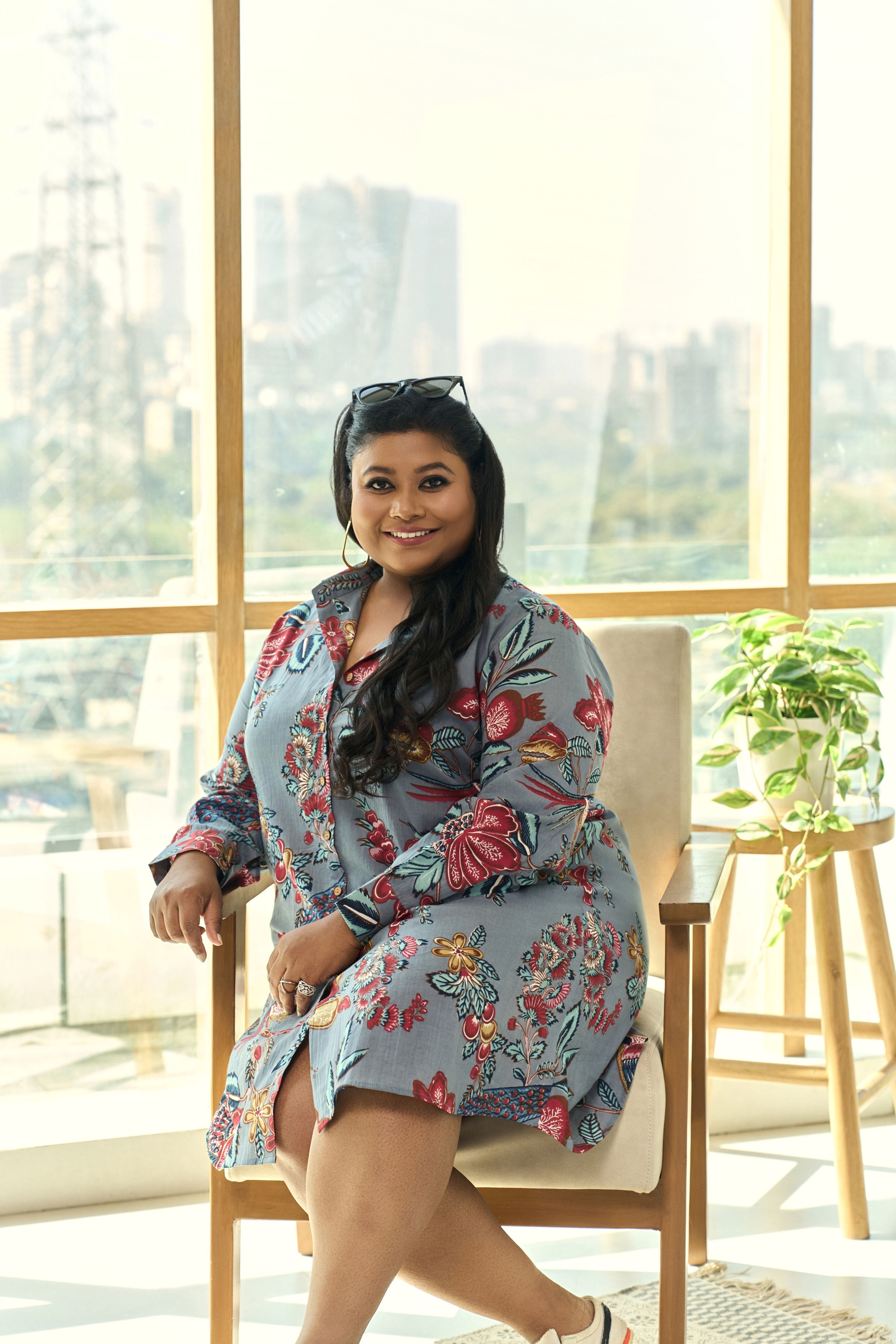 Women's Grey Fruit Print Cotton Shirt Dress - Nangalia Ruchira