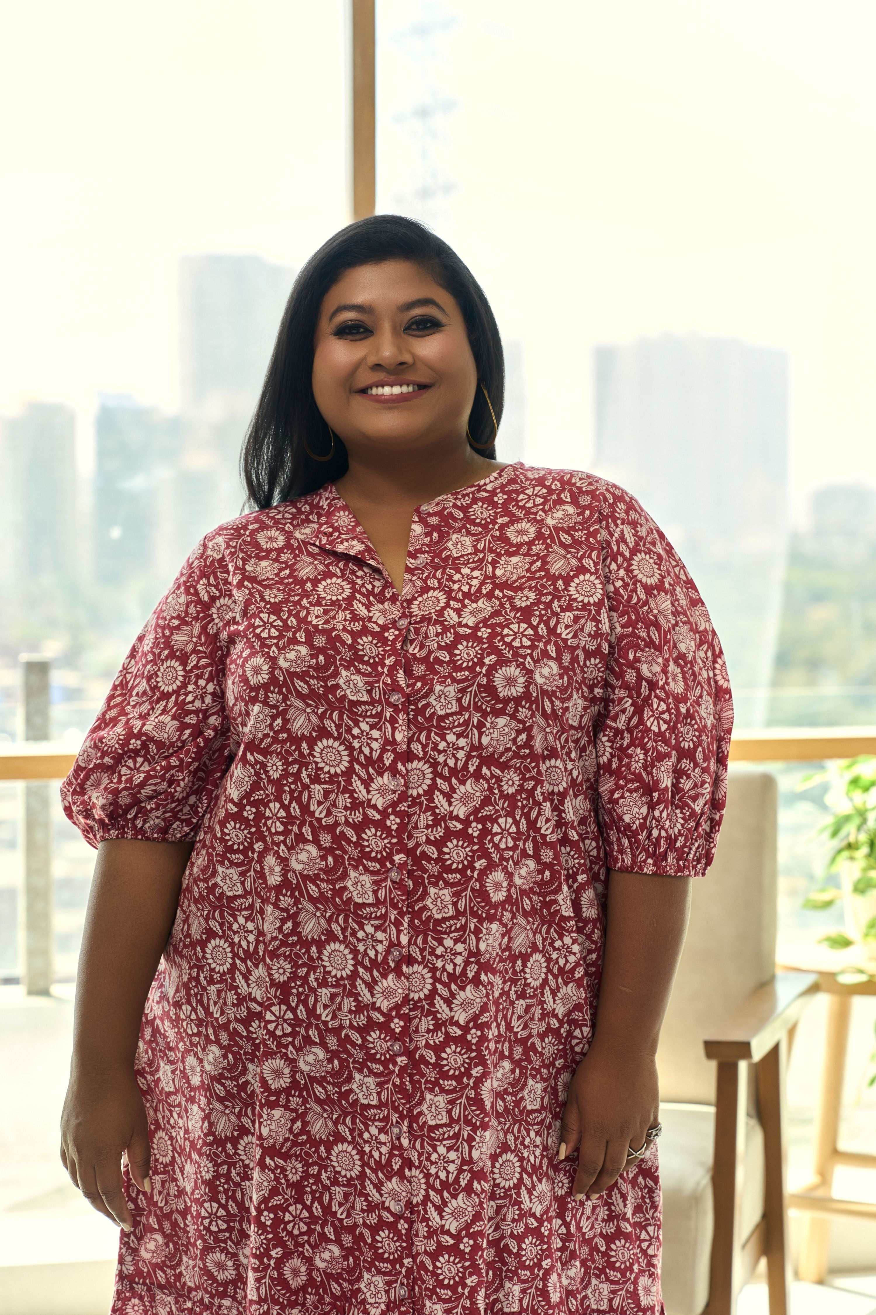 Women's Red Floral Print Tiered Cotton Maxi Dress - Nangalia Ruchira