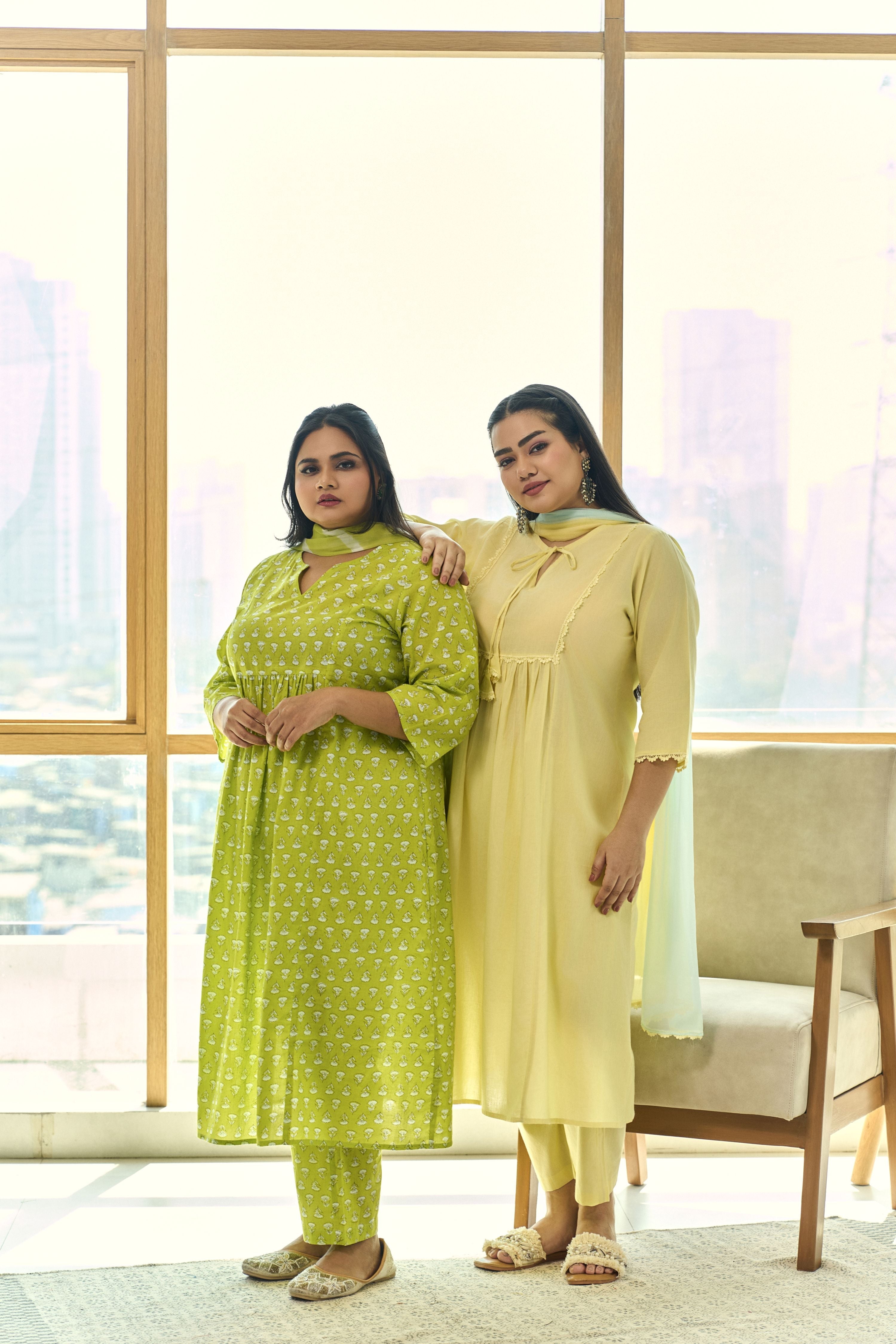 Women's Trendy Lime Booti Kurta (Set Of 3) With Leheriya Dupatta - Nangalia Ruchira