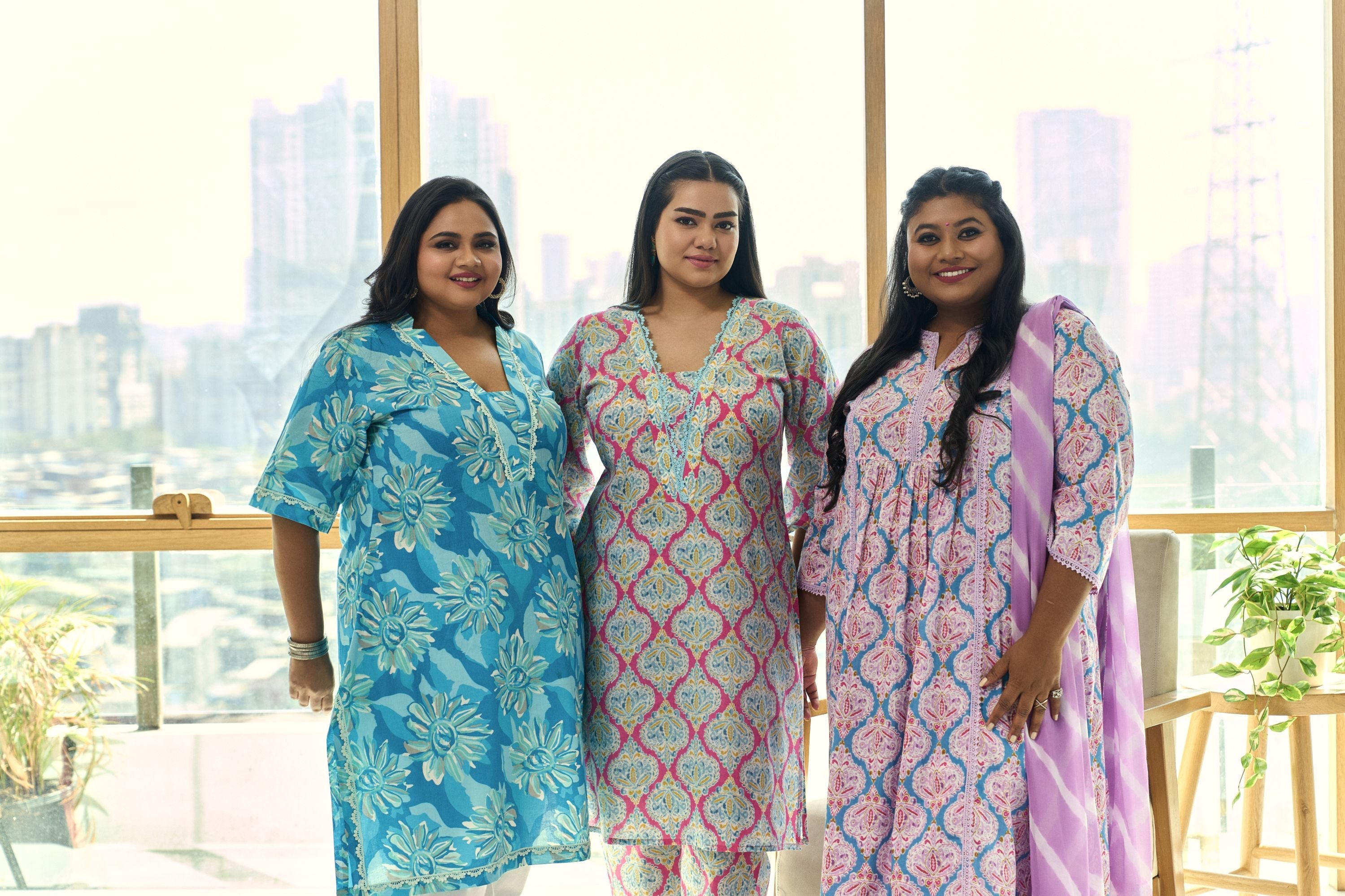 Women's Ocean Blue Floral Cotton Kurta “ Summer Prefect(Only Kurta) - Nangalia Ruchira