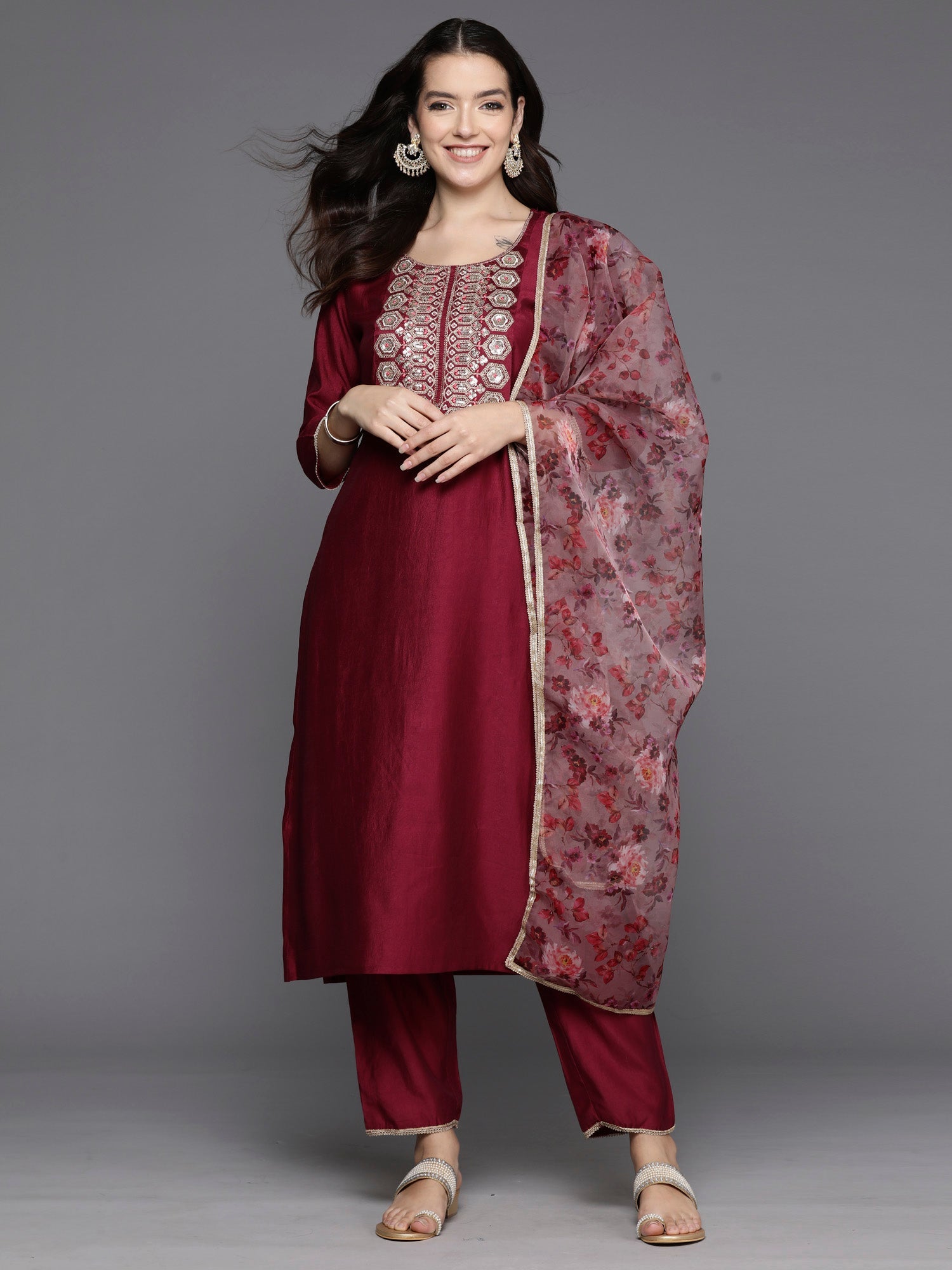 Women's Burgundy Liva Kurta Set - Taantav