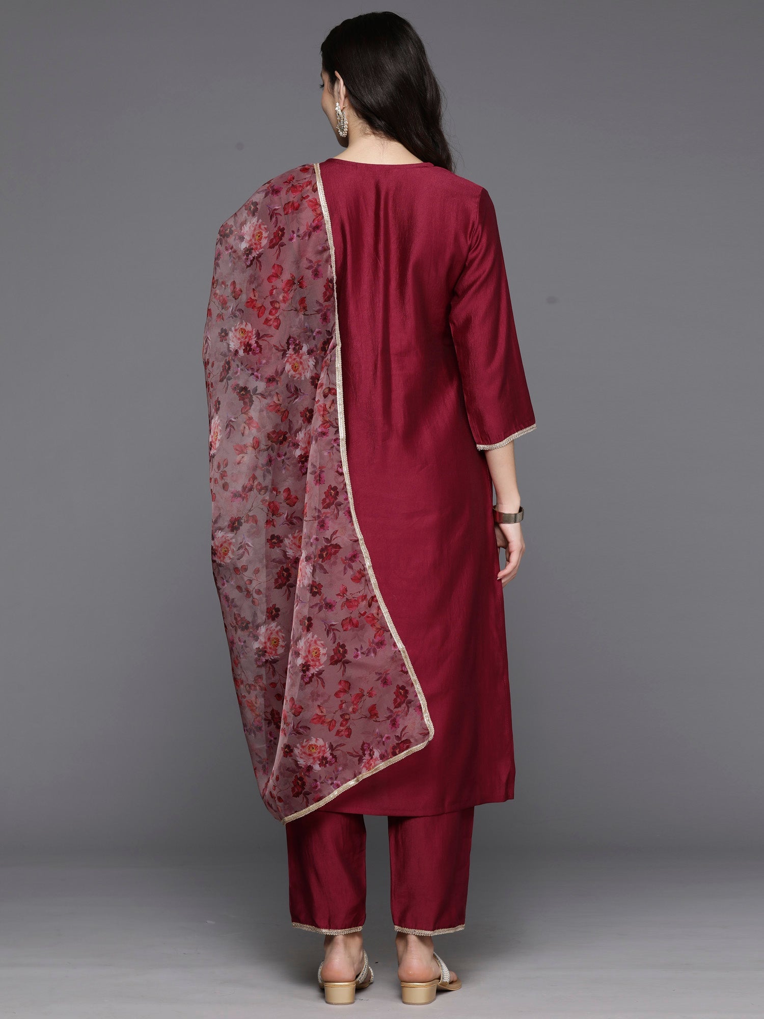 Women's Burgundy Liva Kurta Set - Taantav