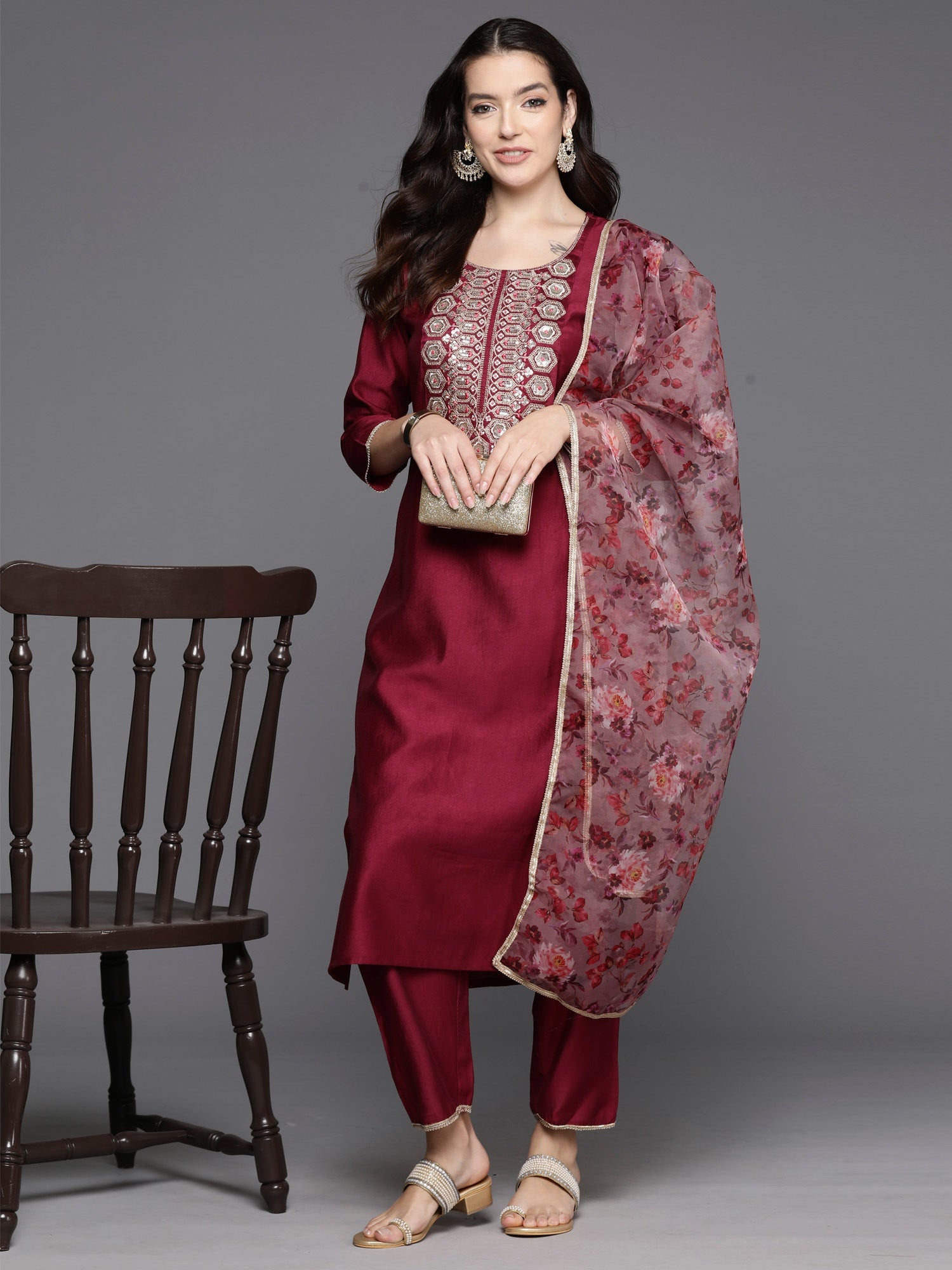 Women's Burgundy Liva Kurta Set - Taantav