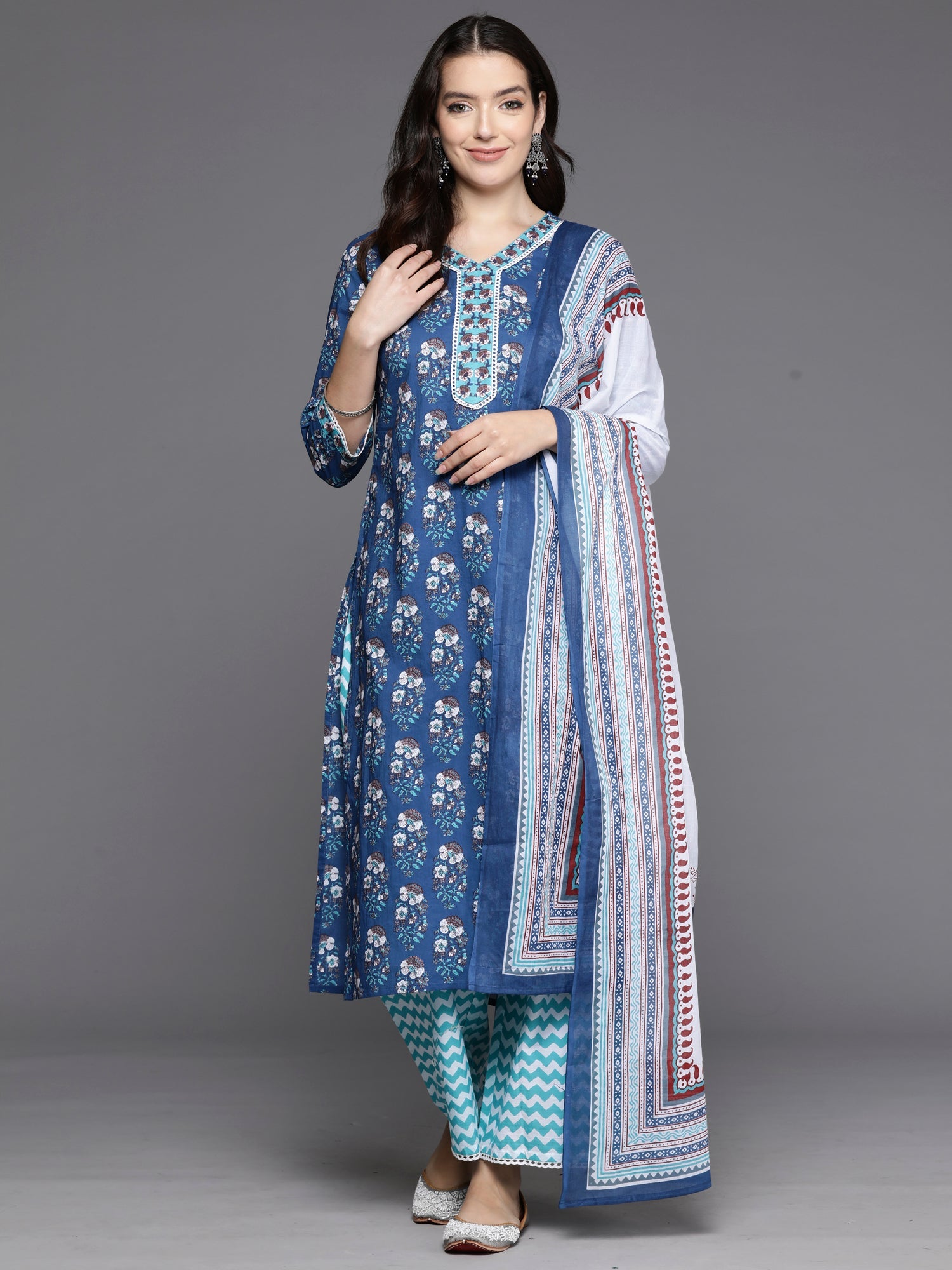 Women's Blue Pure Cotton Kurta Set - Taantav