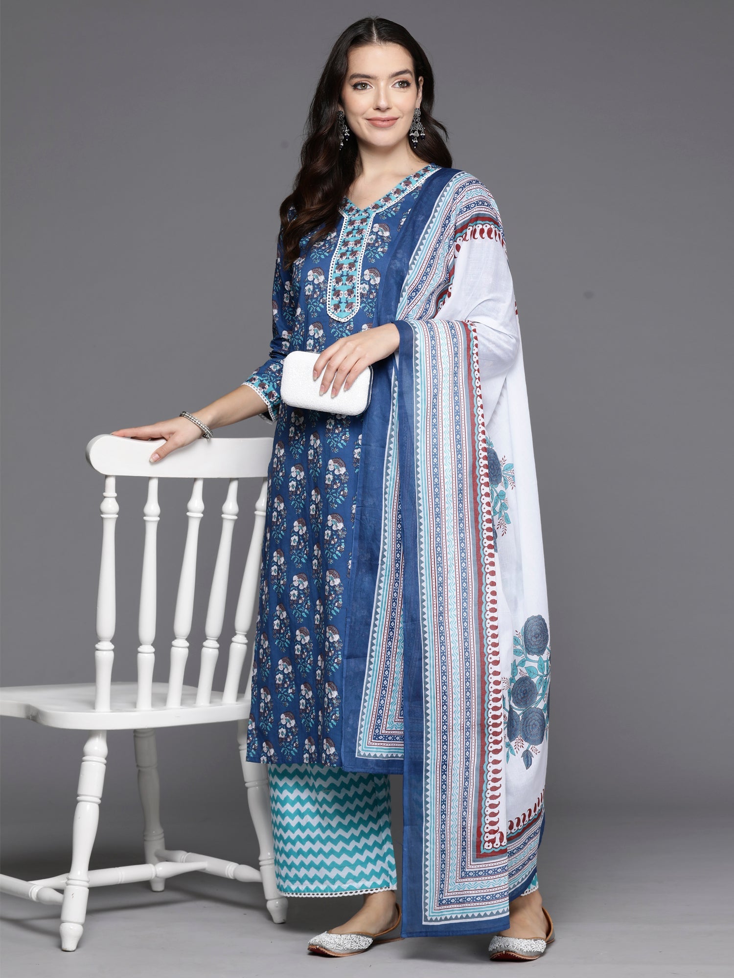 Women's Blue Pure Cotton Kurta Set - Taantav