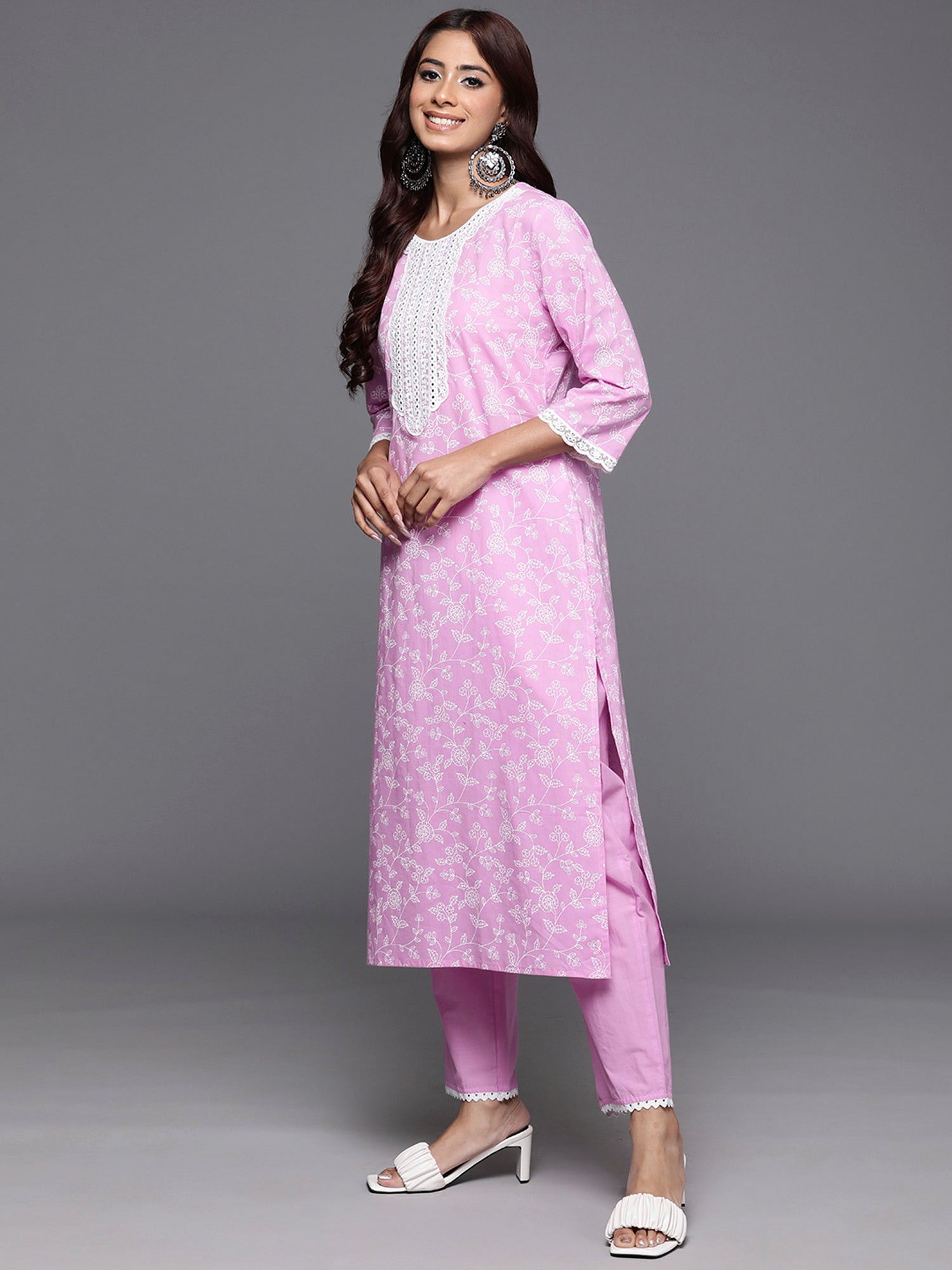 Women's Lavender Pure Cotton Kurta Set - Taantav