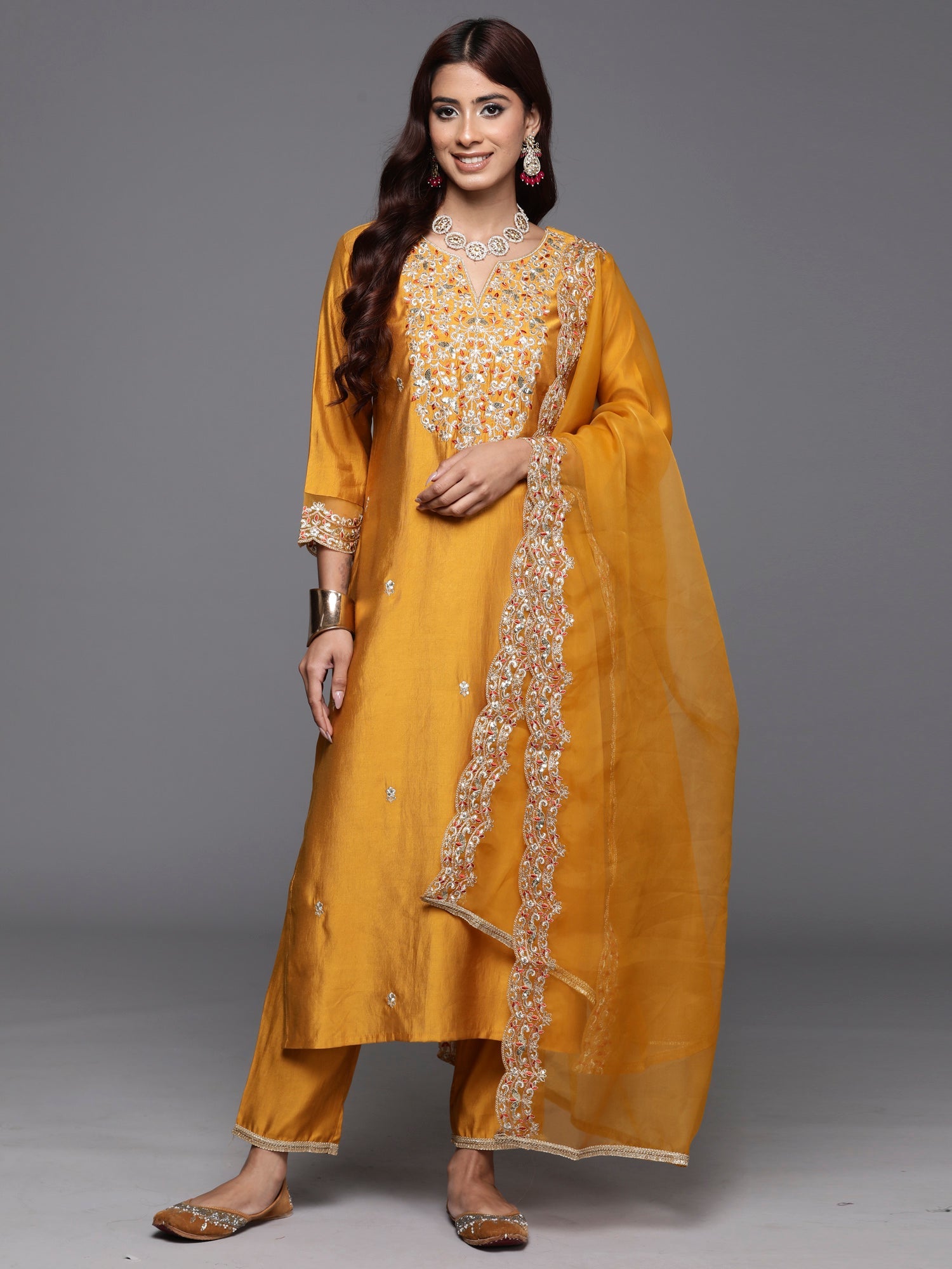 Women's Mustard Liva Kurta Set - Taantav