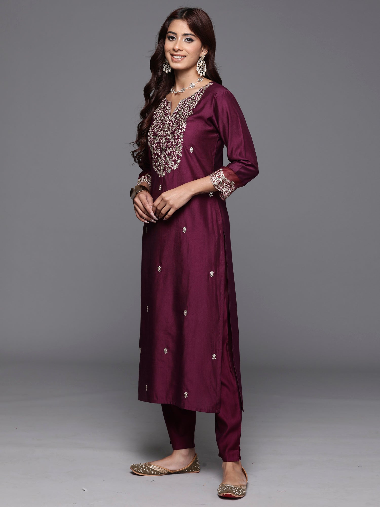 Women's Purple Liva Kurta Set - Taantav