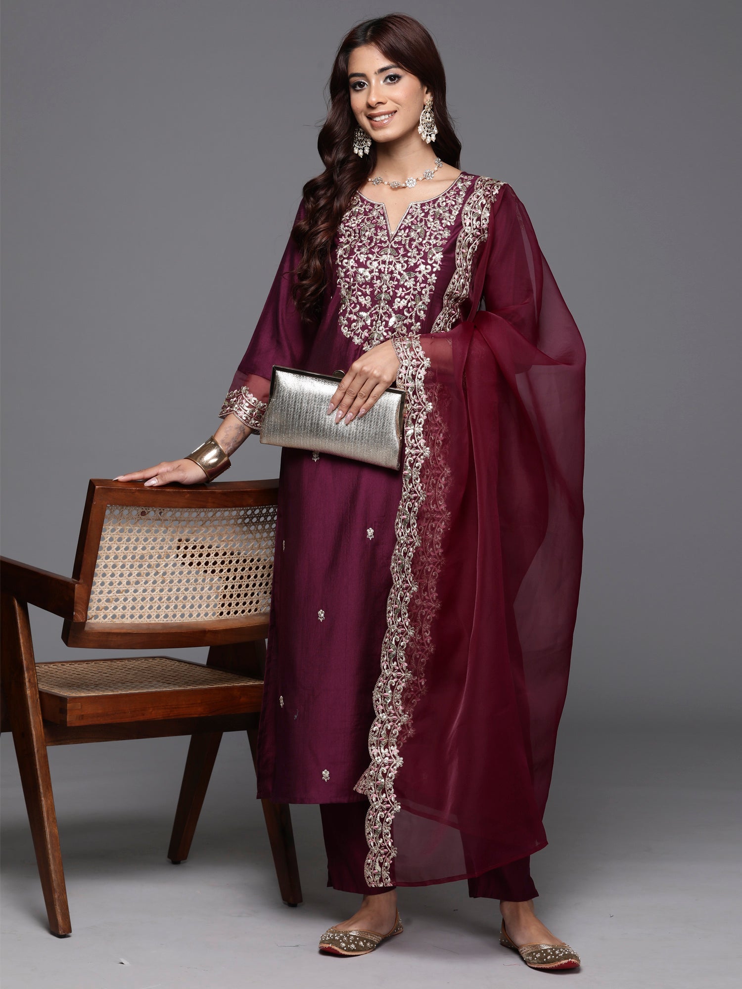 Women's Purple Liva Kurta Set - Taantav