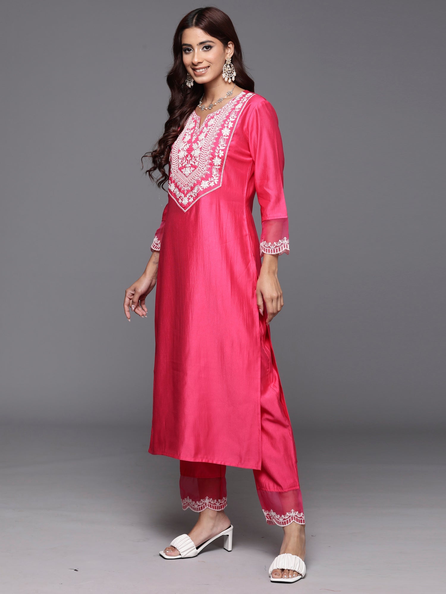 Women's Pink Liva Kurta Set - Taantav