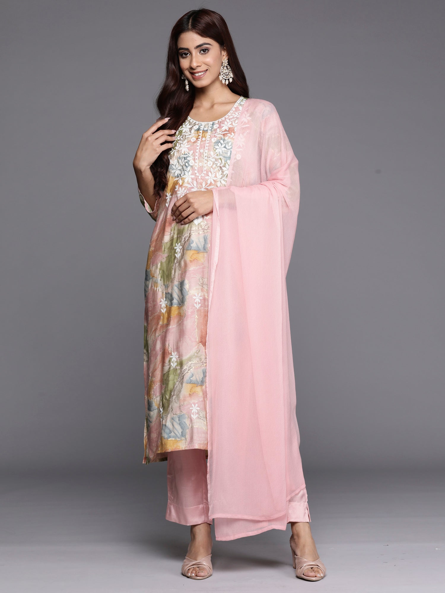 Women's Peach Silk Blend Kurta Set - Taantav