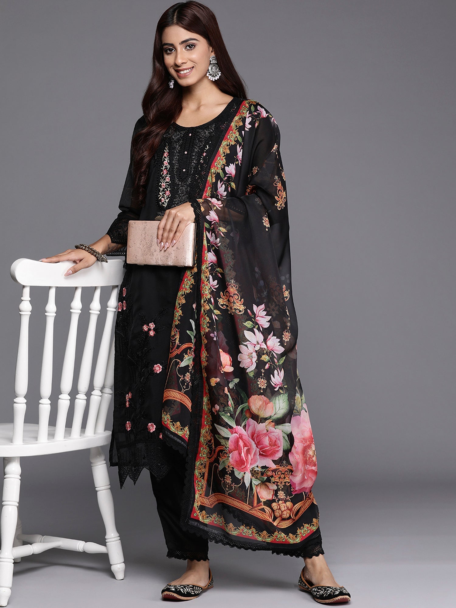 Women's Black Organza Kurta Set - Taantav